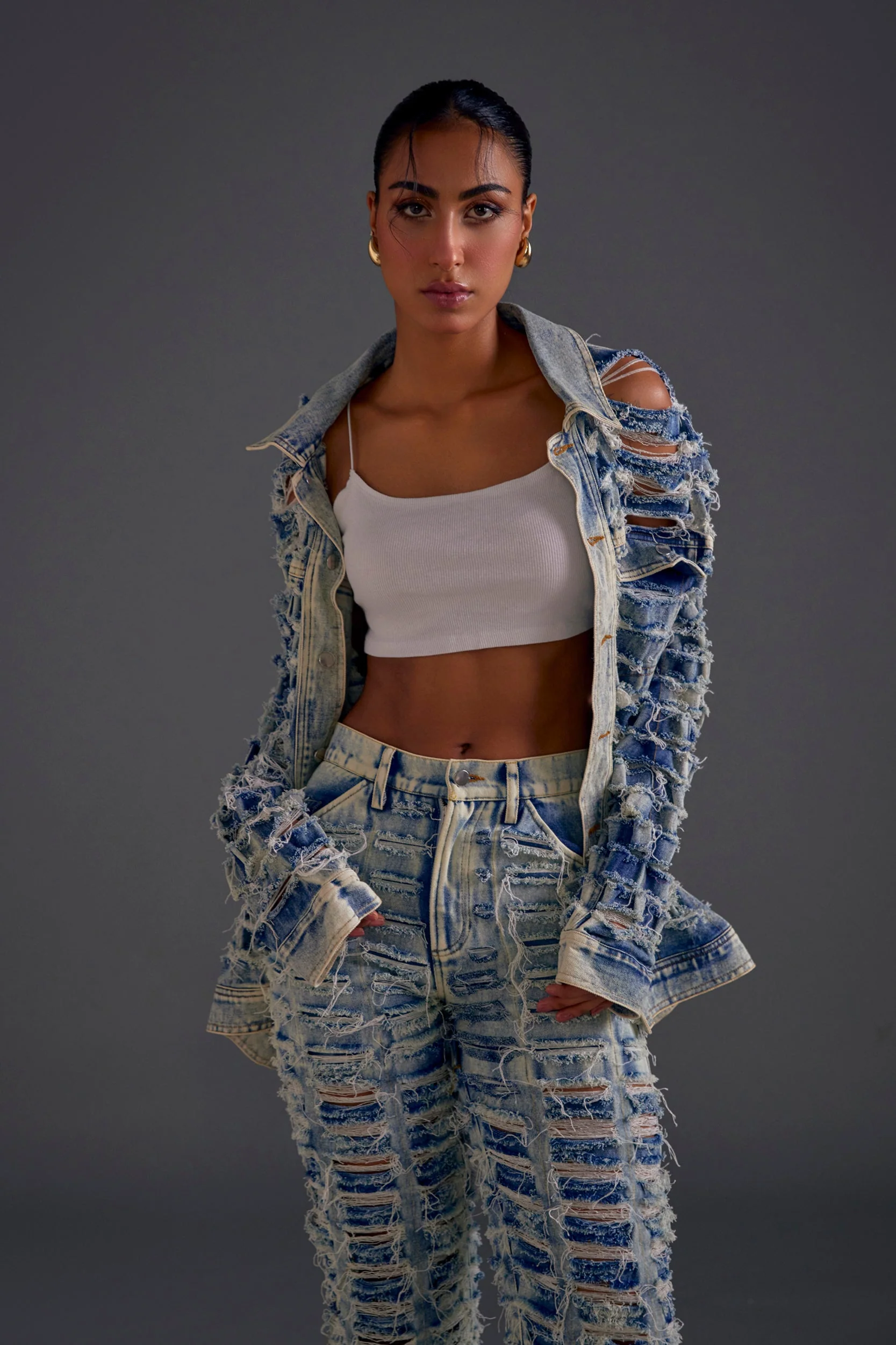 Blue Distressed Denim Jacket - Image 2