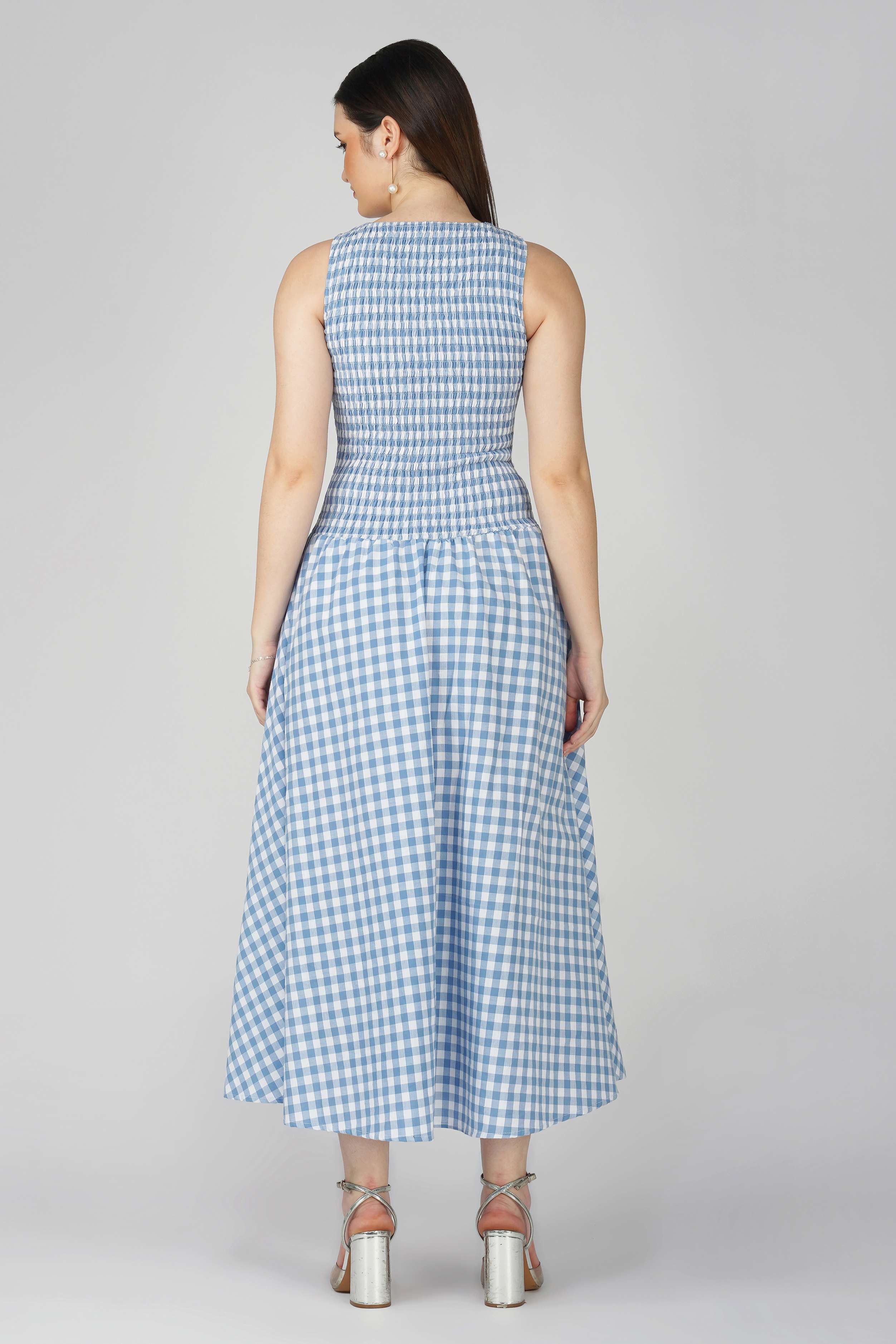 Blue Gingham Smocked Bodice Dress - Image 6