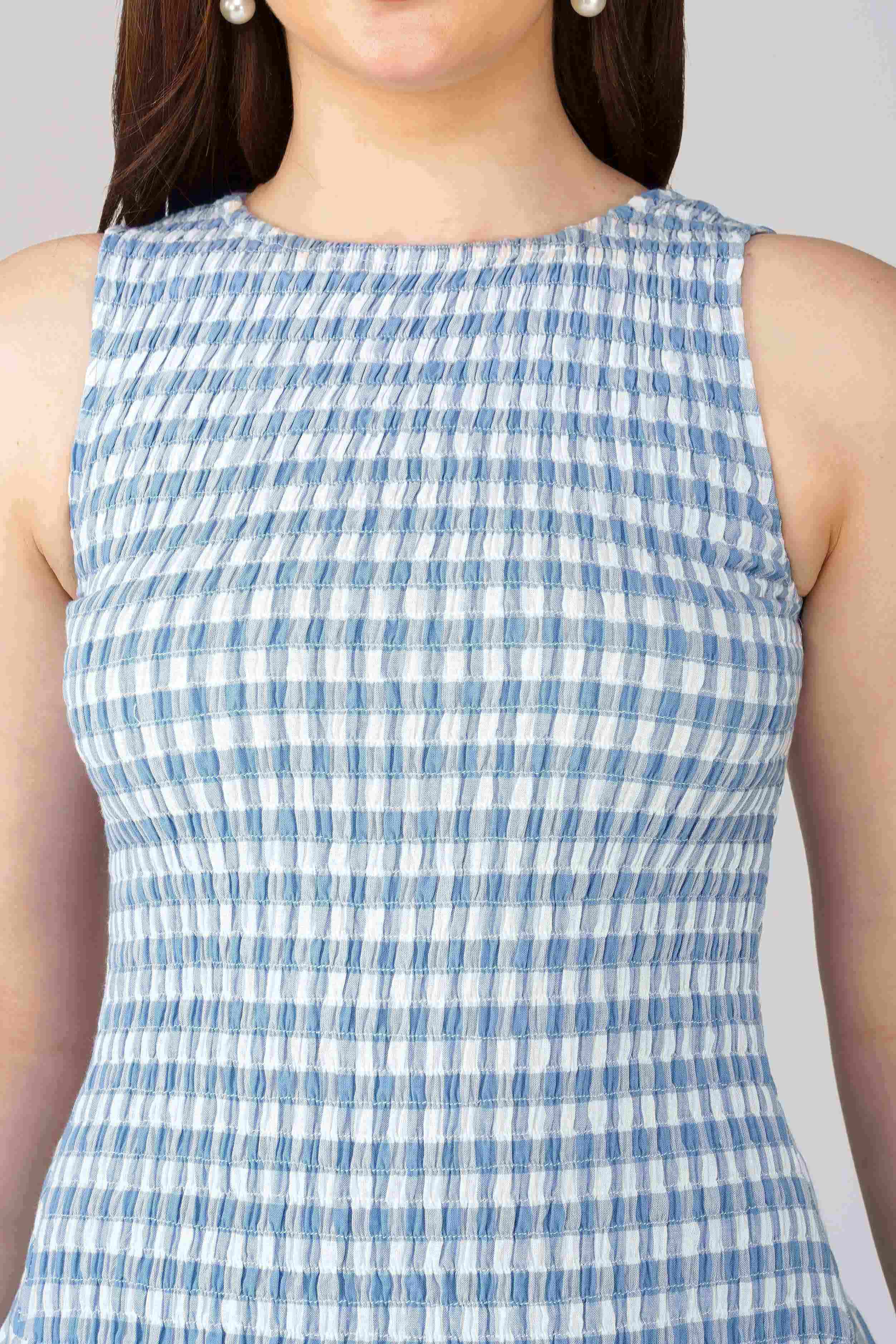 Blue Gingham Smocked Bodice Dress - Image 8
