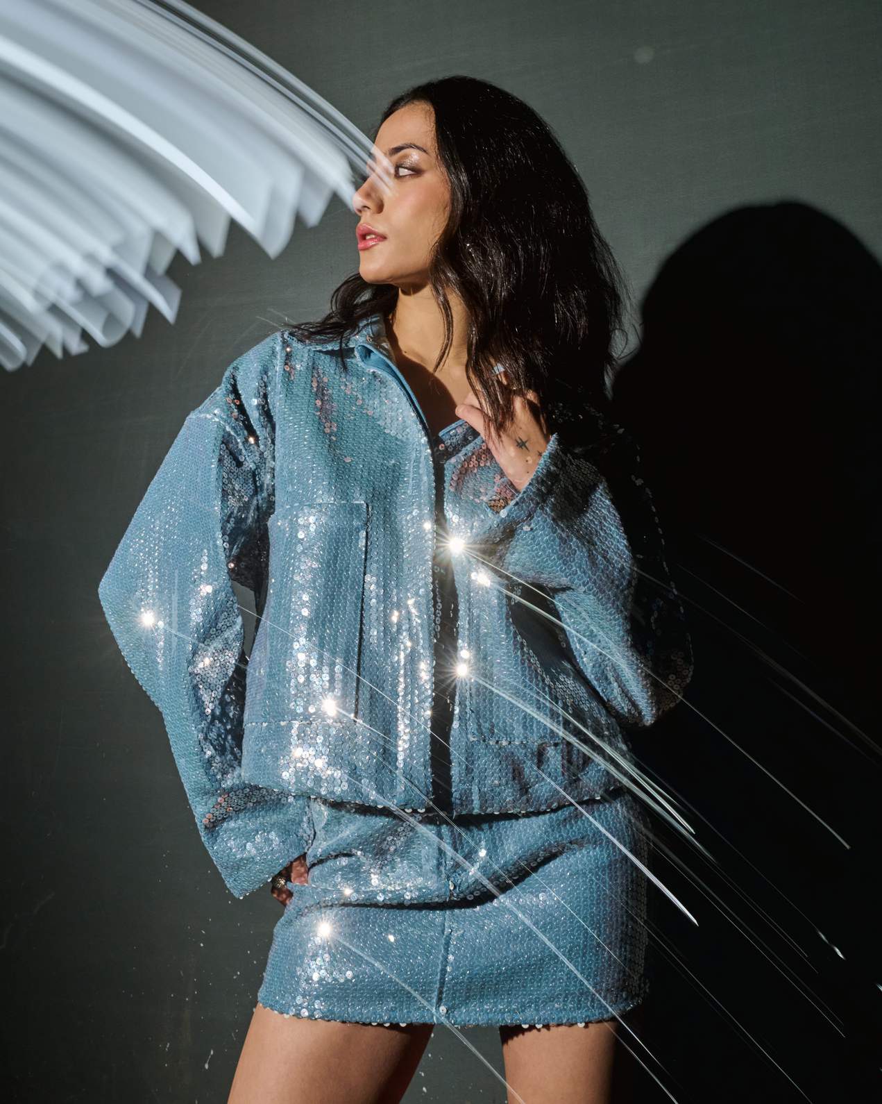 Blue Sequin Oversized Jacket - Image 4