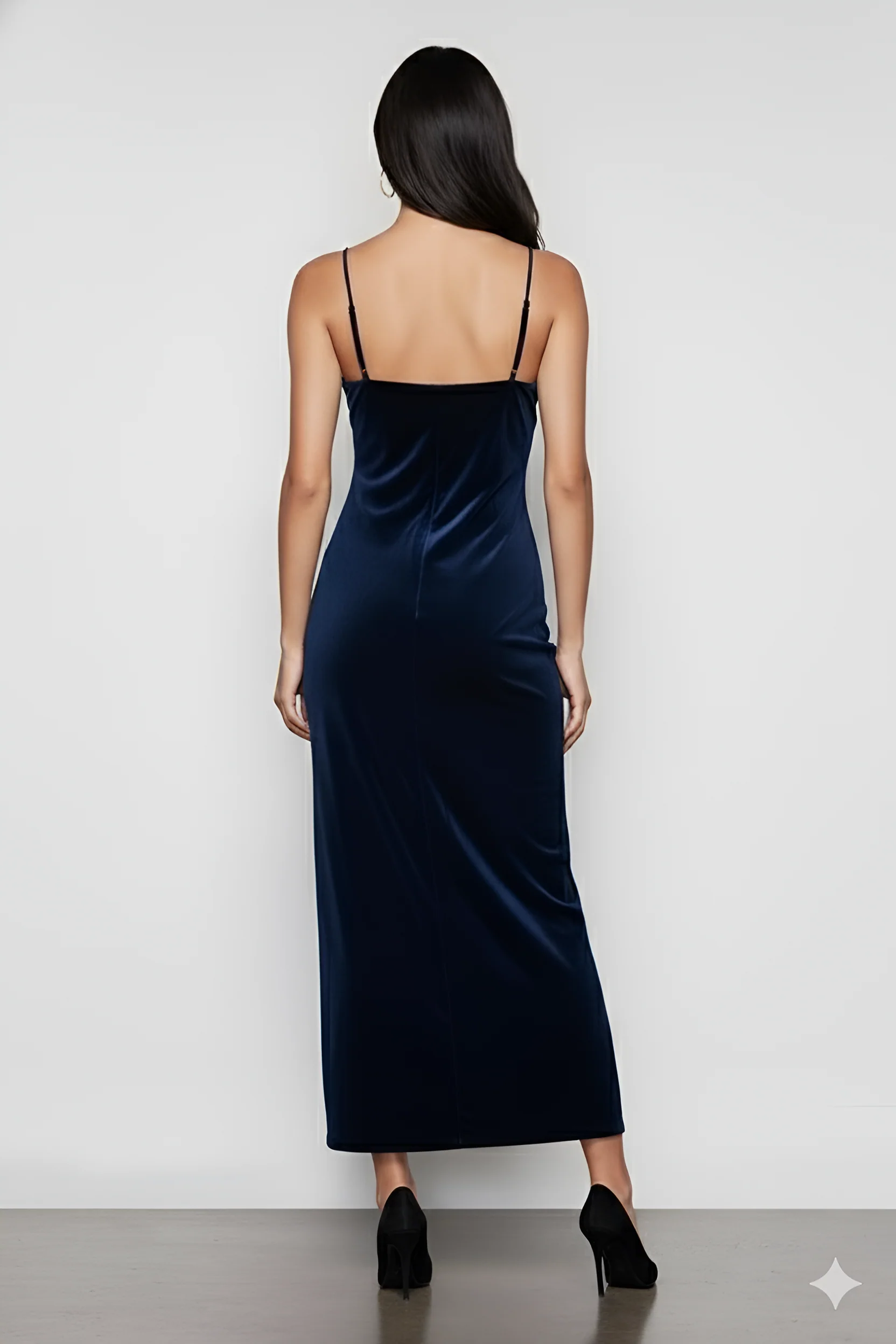Blue Velvet Cowl Neck Dress - Image 2