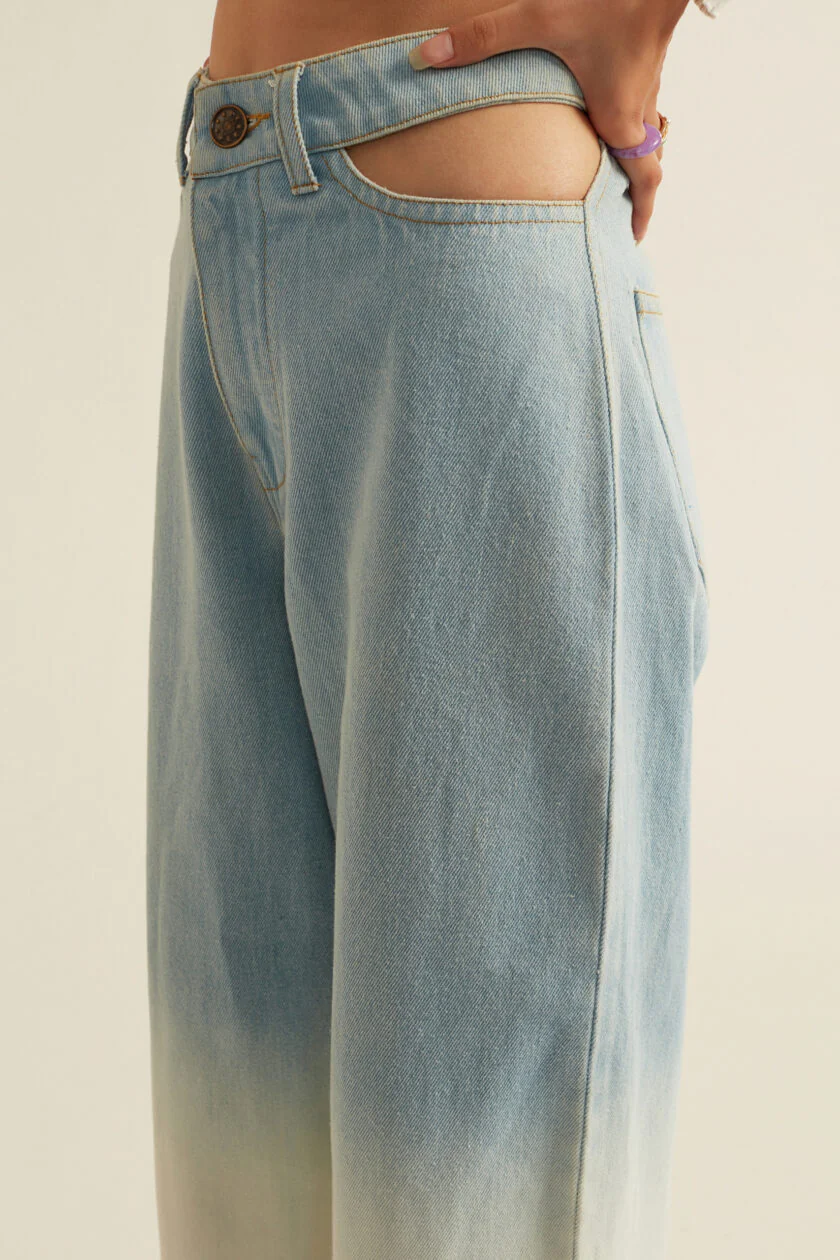 Blue White Ombre Denim Jeans with Pocket Cut-outs - Image 4