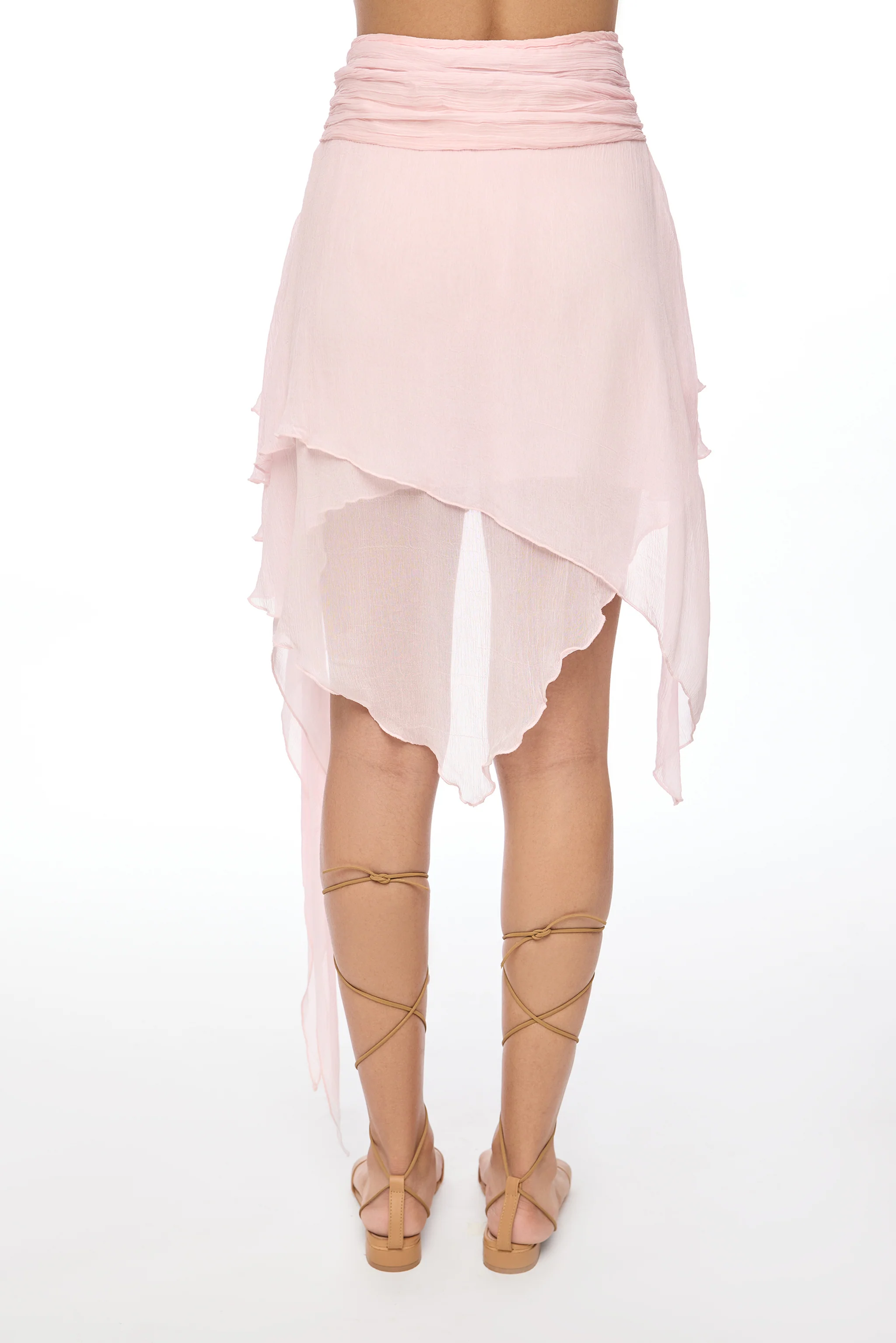 Blush Pink Asymmetrical Ruffle Mini Skirt - Image 5