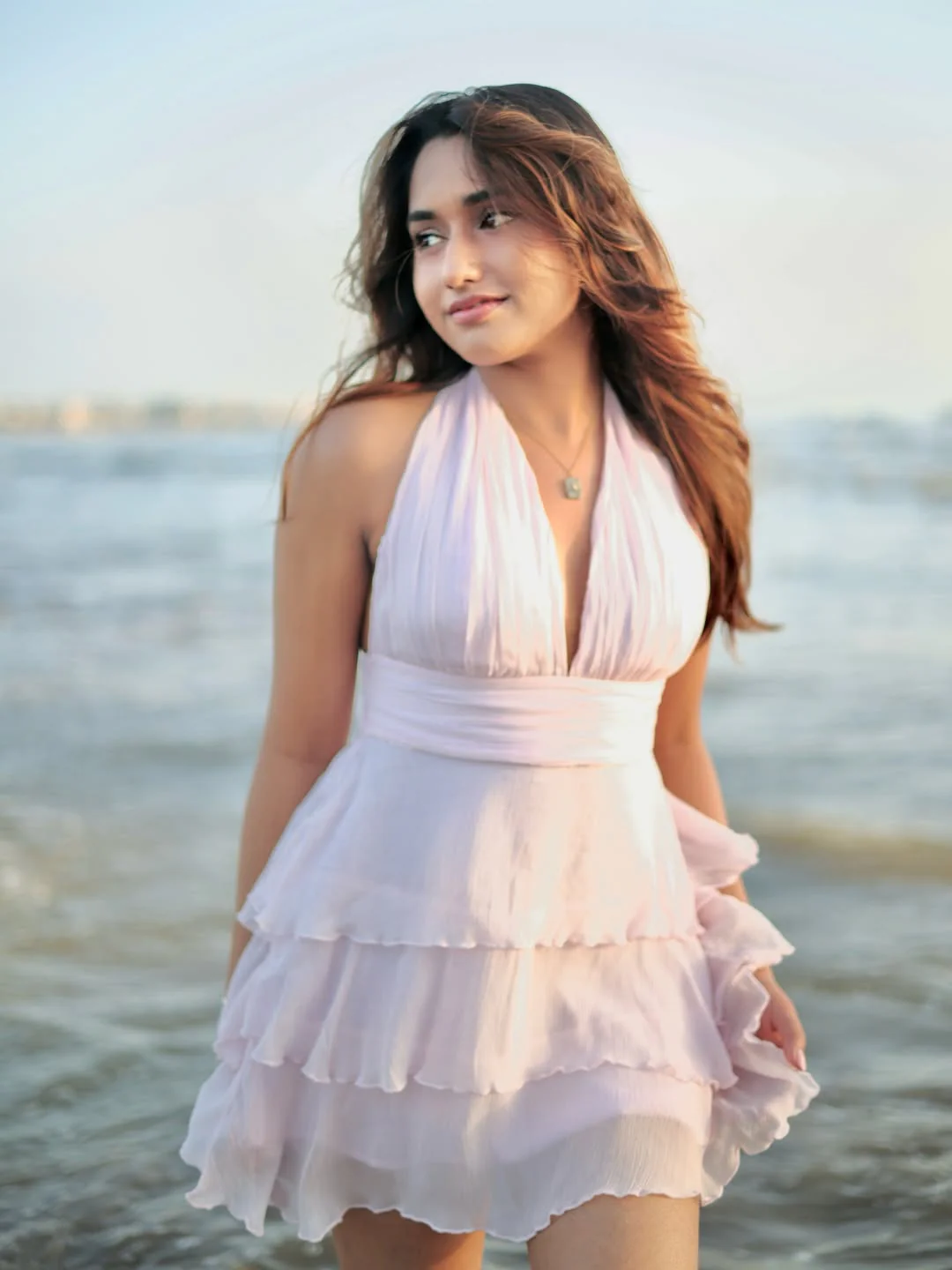 Blush Pink Halter Tiered Mini Dress - Image 3