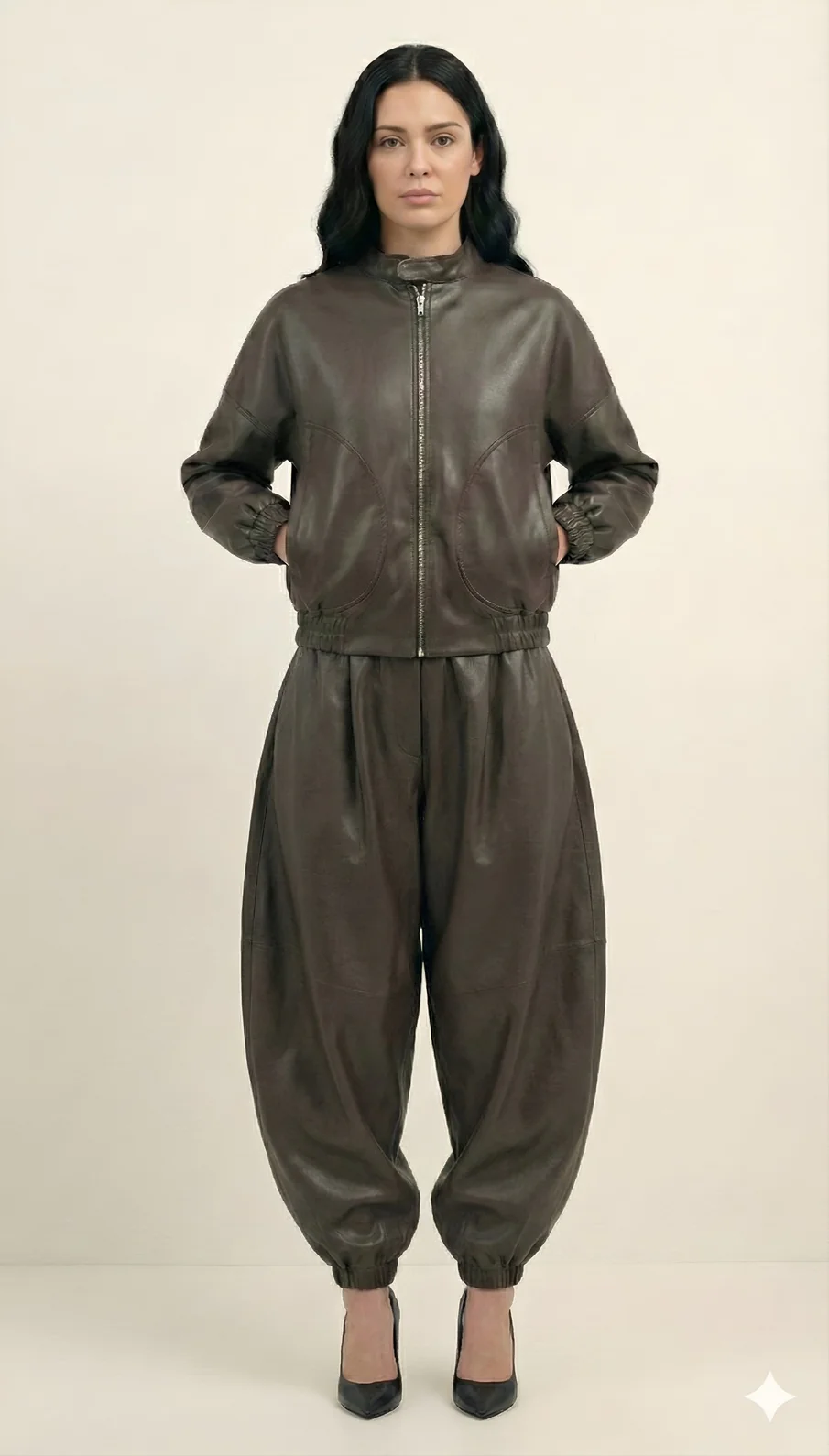 Brown Faux Leather Bomber Jacket