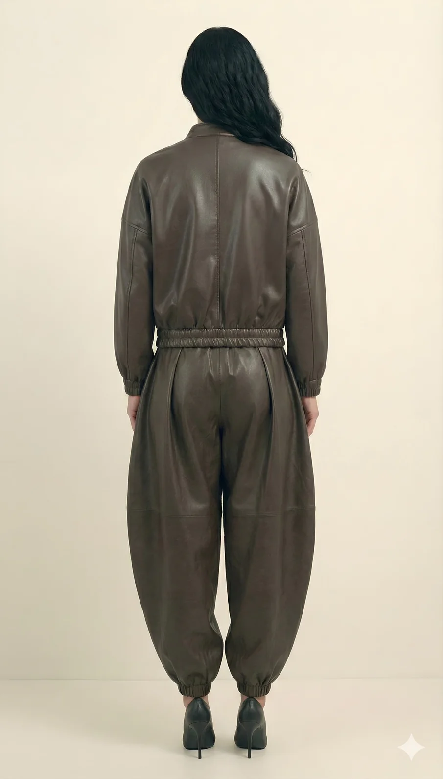 Brown Faux Leather Bomber Jacket - Image 2