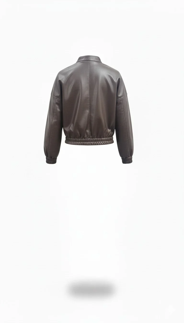 Brown Faux Leather Bomber Jacket - Image 4