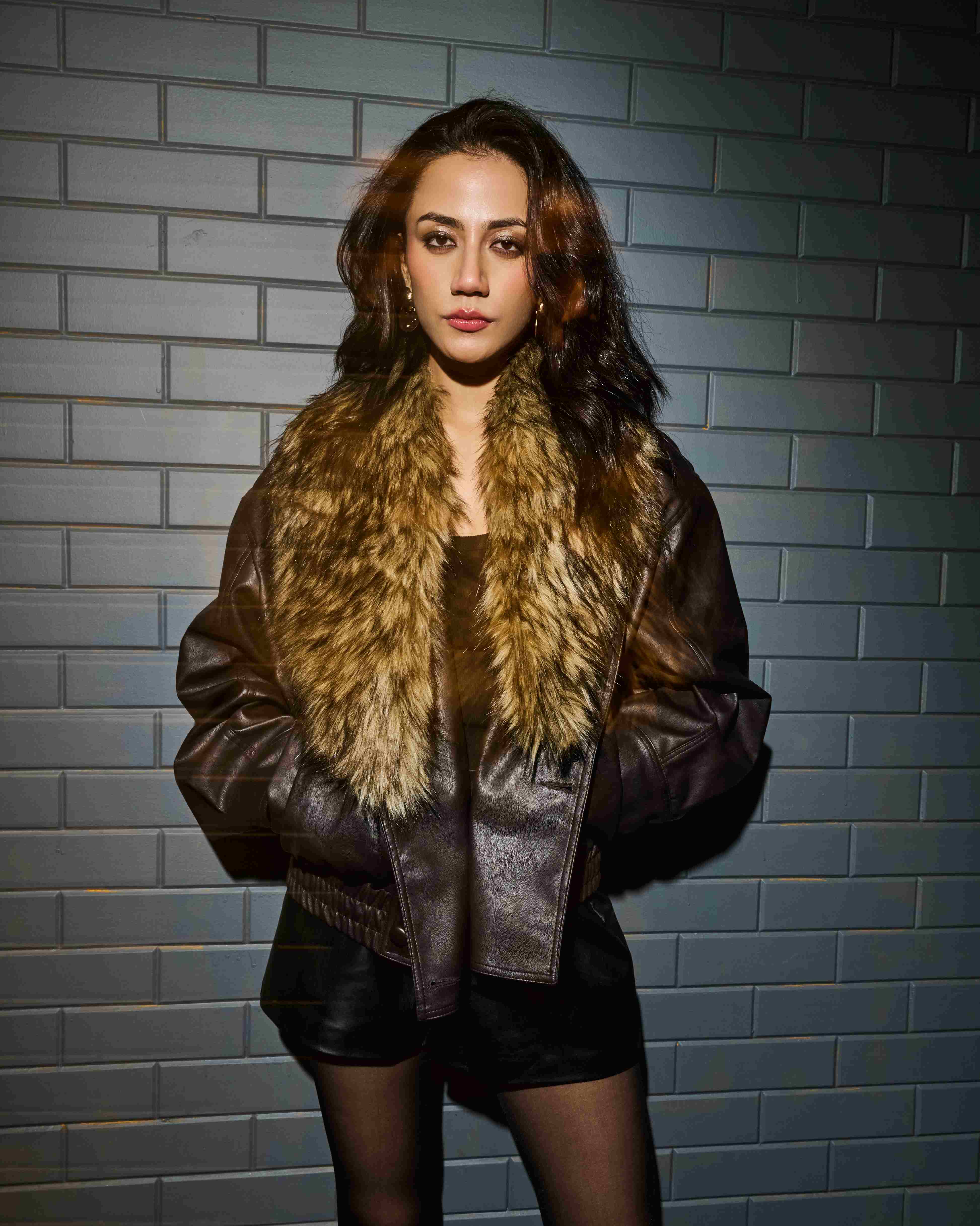 Brown Faux Leather Jacket with Fur Collar - Image 3
