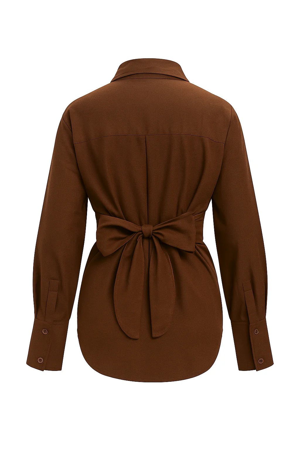 Brown Long Sleeve Shirt with Back Bow Tie Detail - Image 4