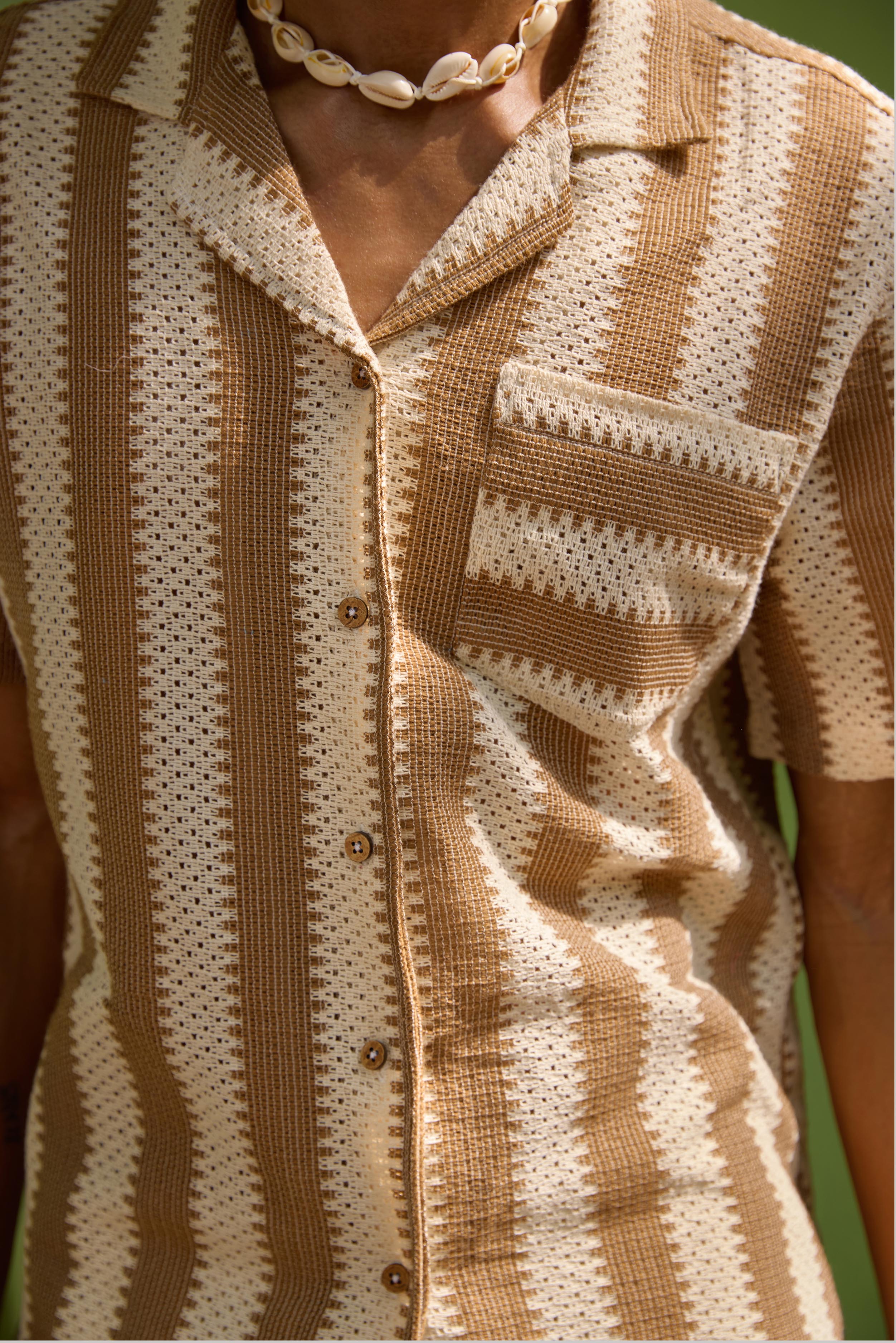 Brown Stripe Half Sleeves Shirt - Image 4