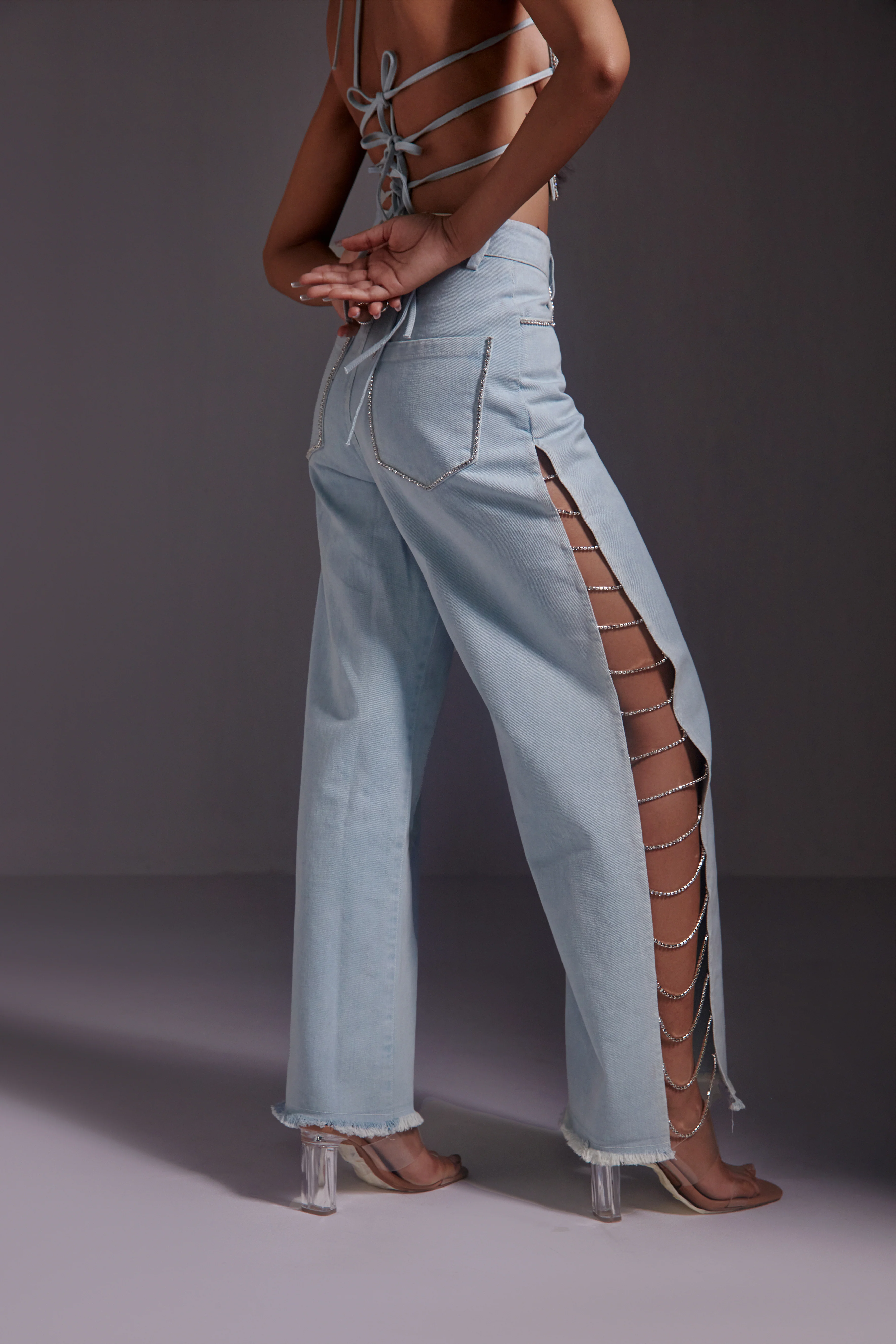 Butterfly Rhinestone Embellished Top and Jeans Set - Image 2