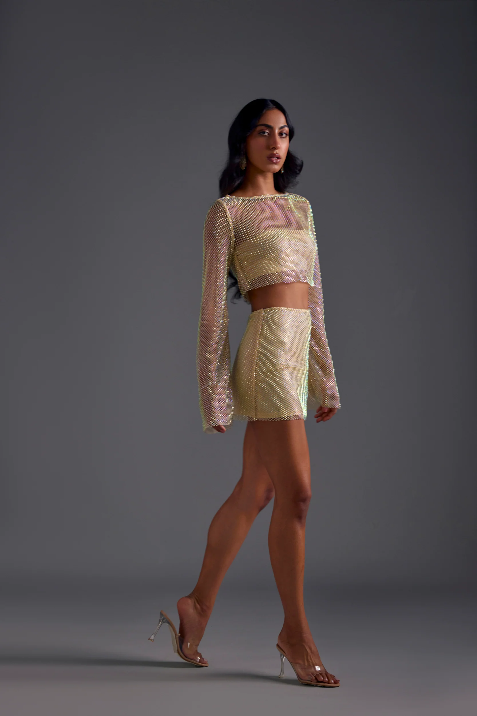 Champagne Diamond Mesh Skirt - Image 3