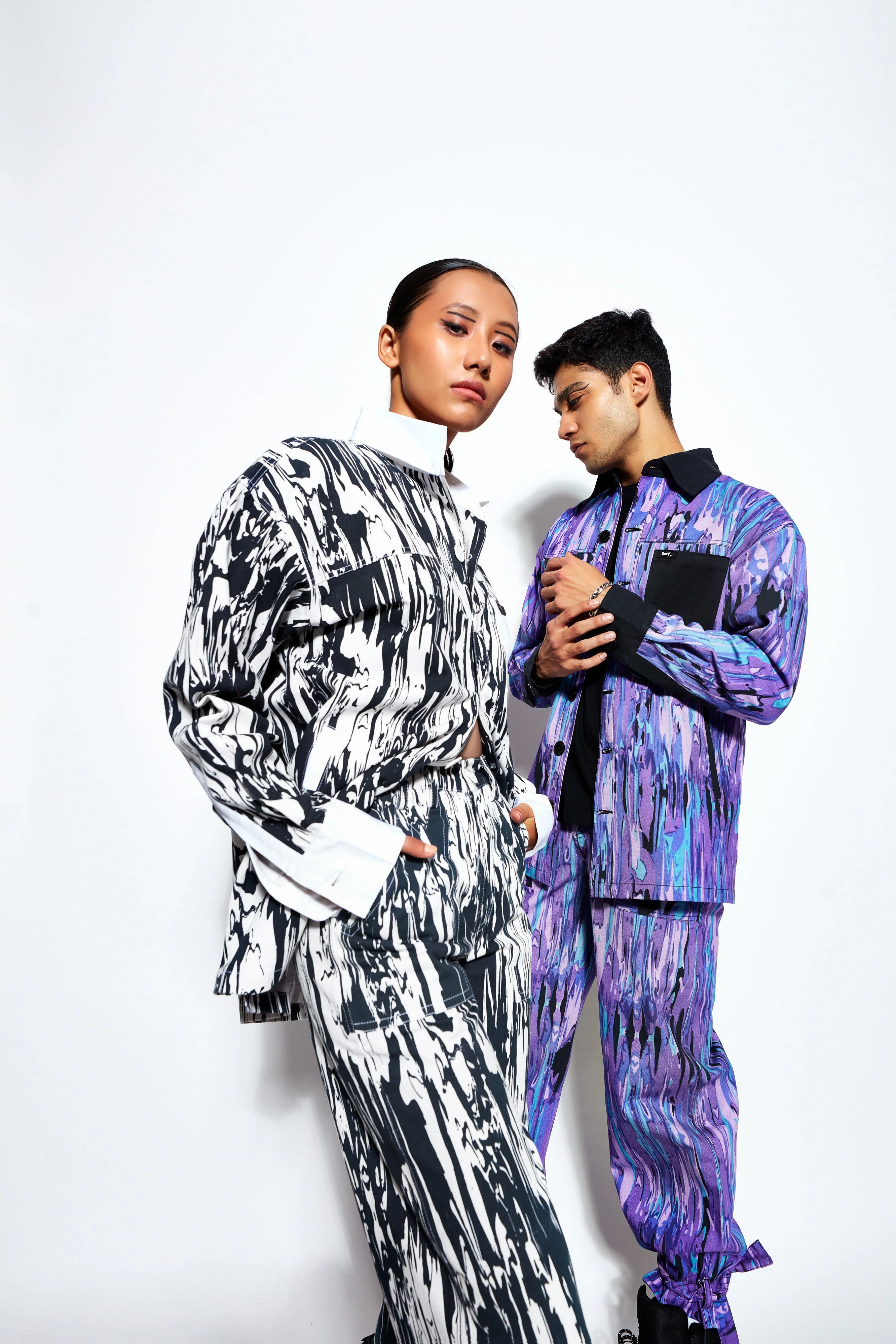 Abstract Print Twill Shacket- White - Image 2