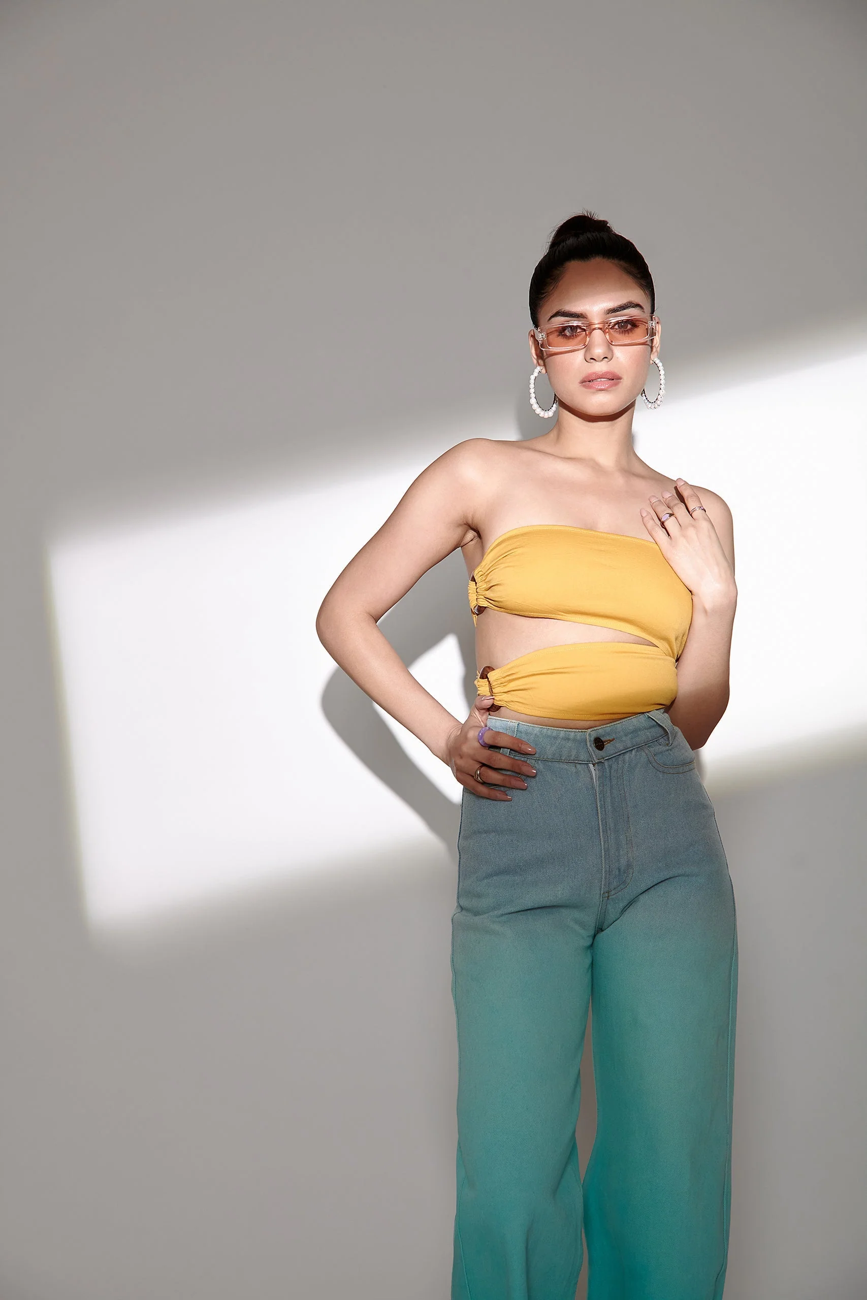 Asymmetrical Wooden Ring Bandeau Top- Yellow