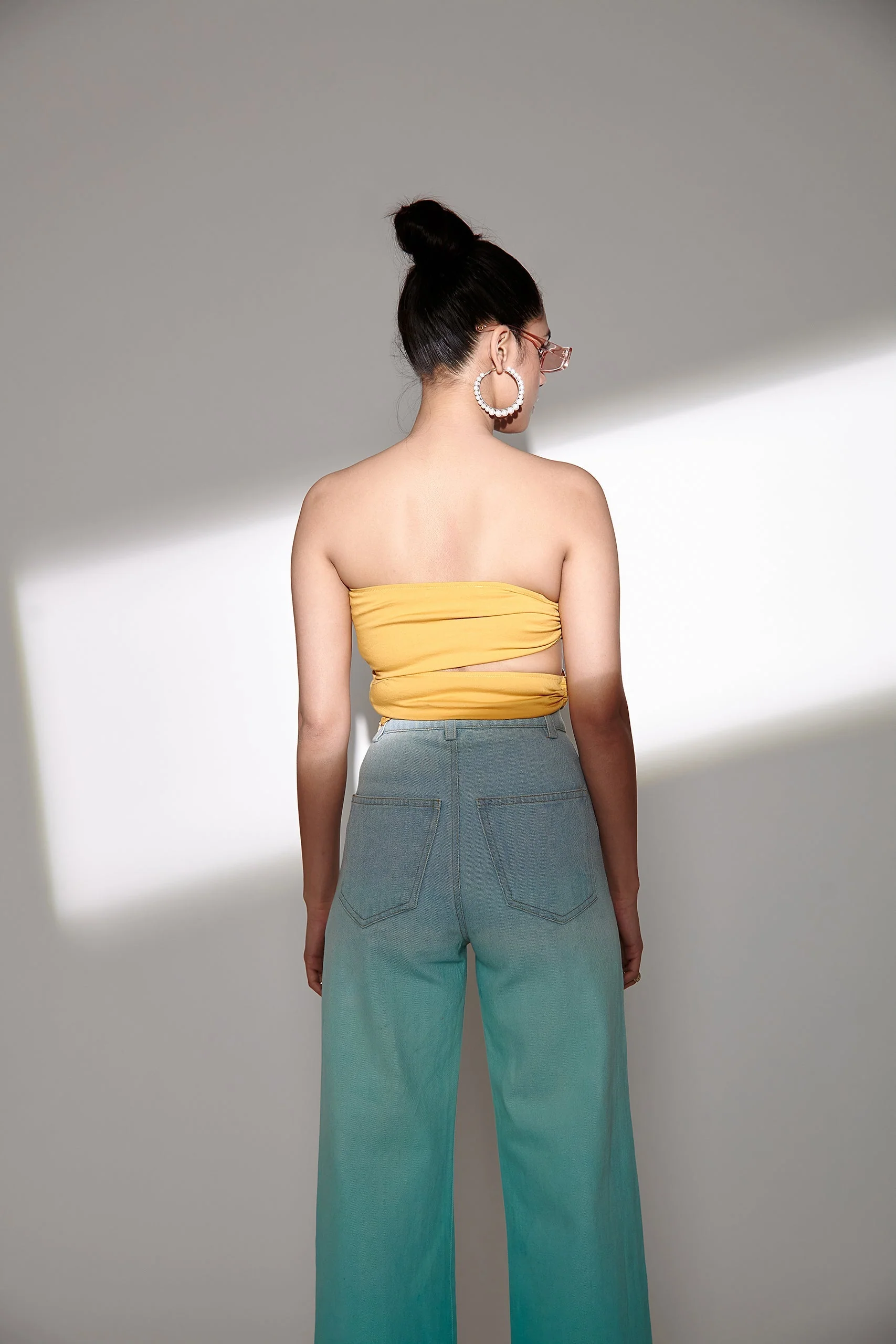 Asymmetrical Wooden Ring Bandeau Top- Yellow - Image 4