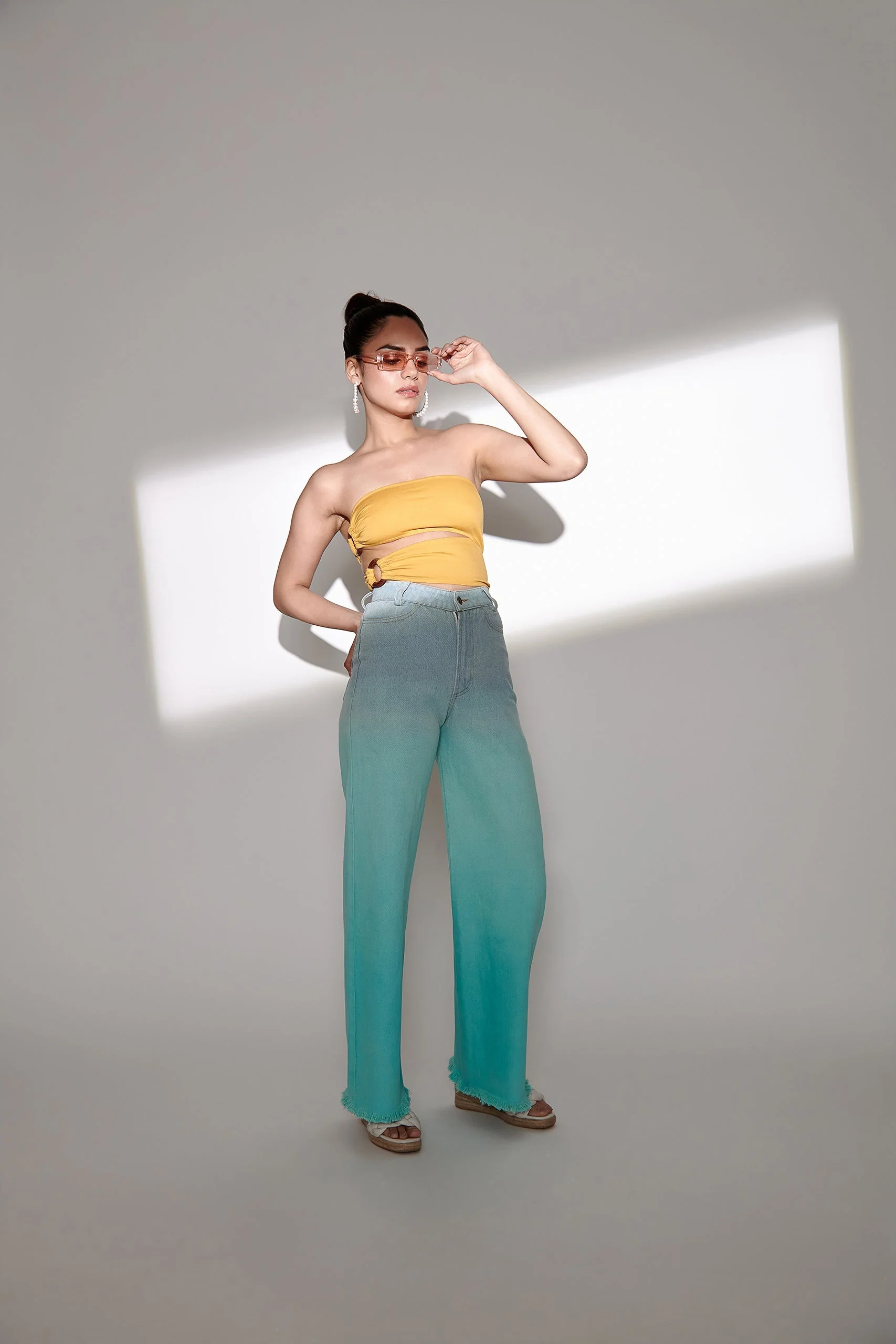 Asymmetrical Wooden Ring Bandeau Top- Yellow - Image 5
