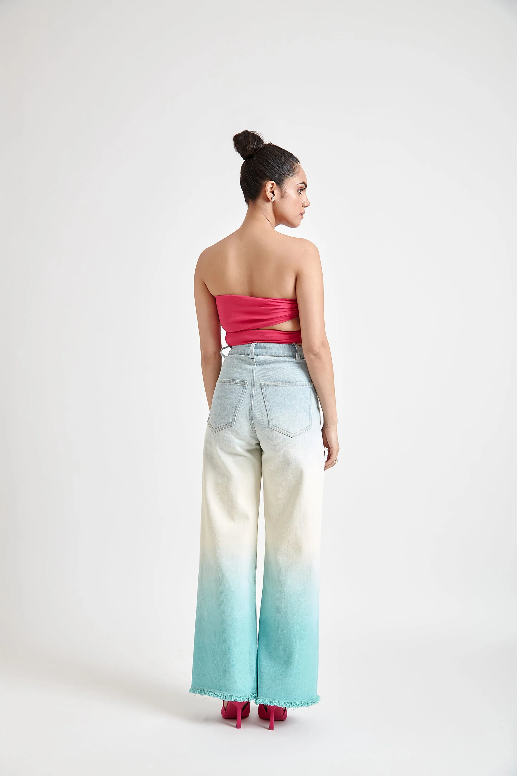 Asymmetrical Wooden Ring Bandeau Top- Pink - Image 5
