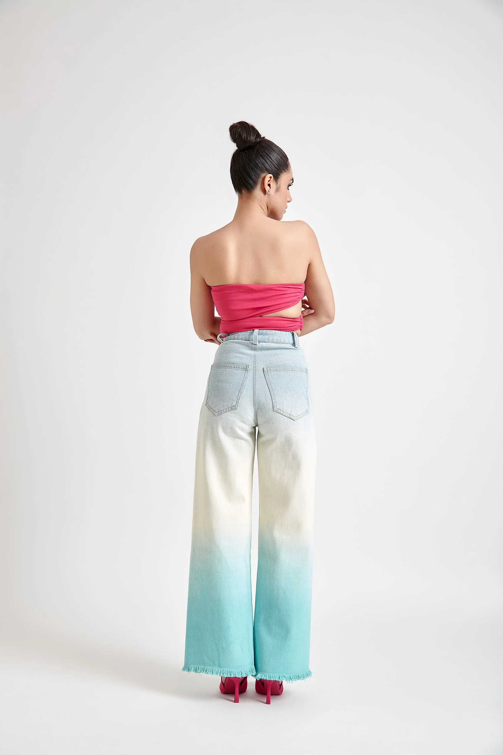 Asymmetrical Wooden Ring Bandeau Top- Pink - Image 6
