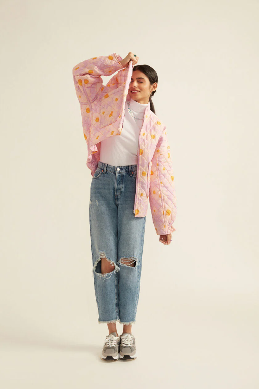 Lilac Floral Print Quilted Jacket - Image 2