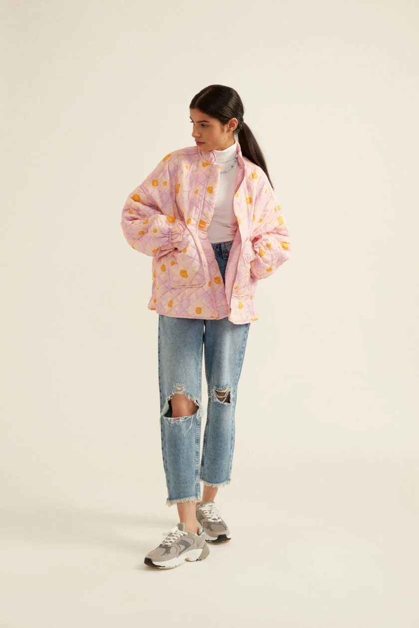 Lilac Floral Print Quilted Jacket - Image 4
