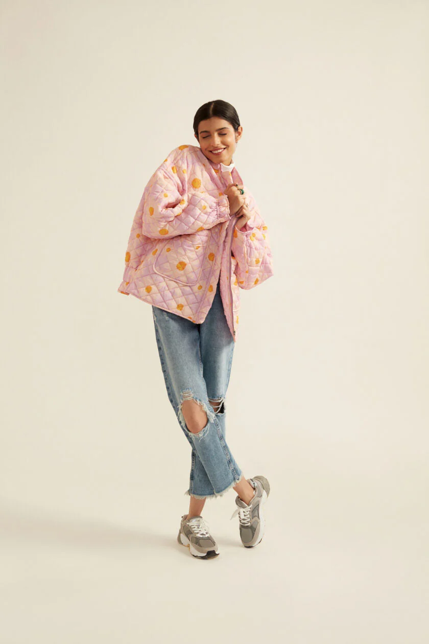 Lilac Floral Print Quilted Jacket - Image 5