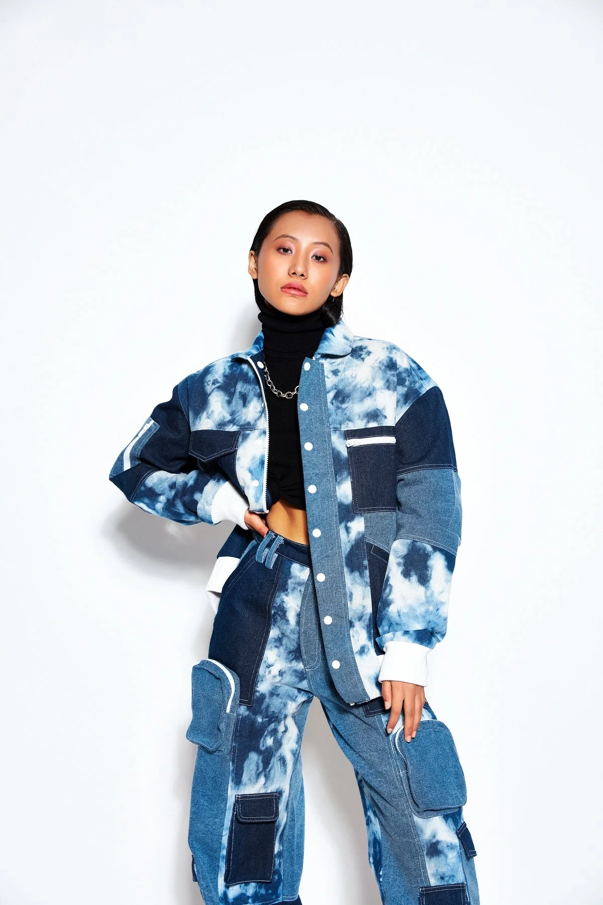 Patchwork Denim Bomber Jacket