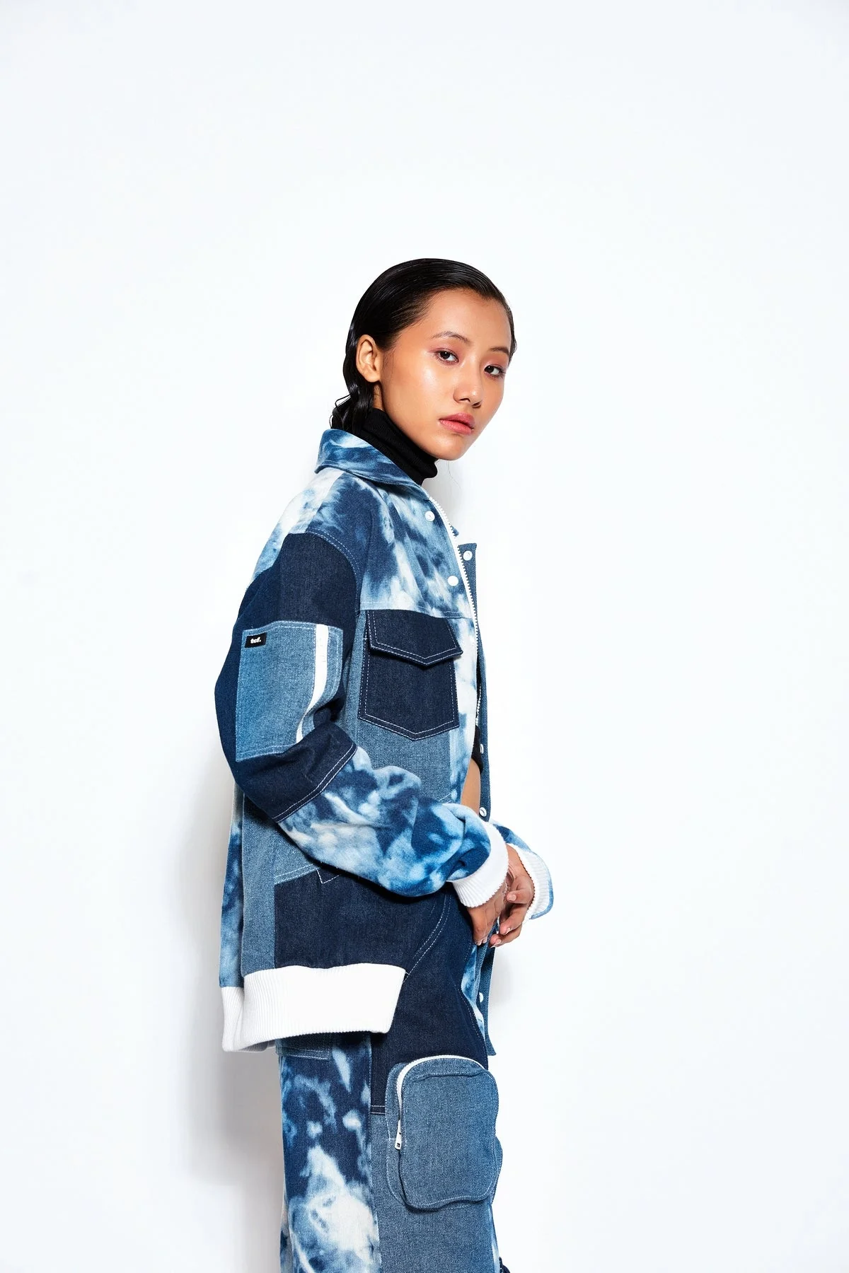 Patchwork Denim Bomber Jacket - Image 2