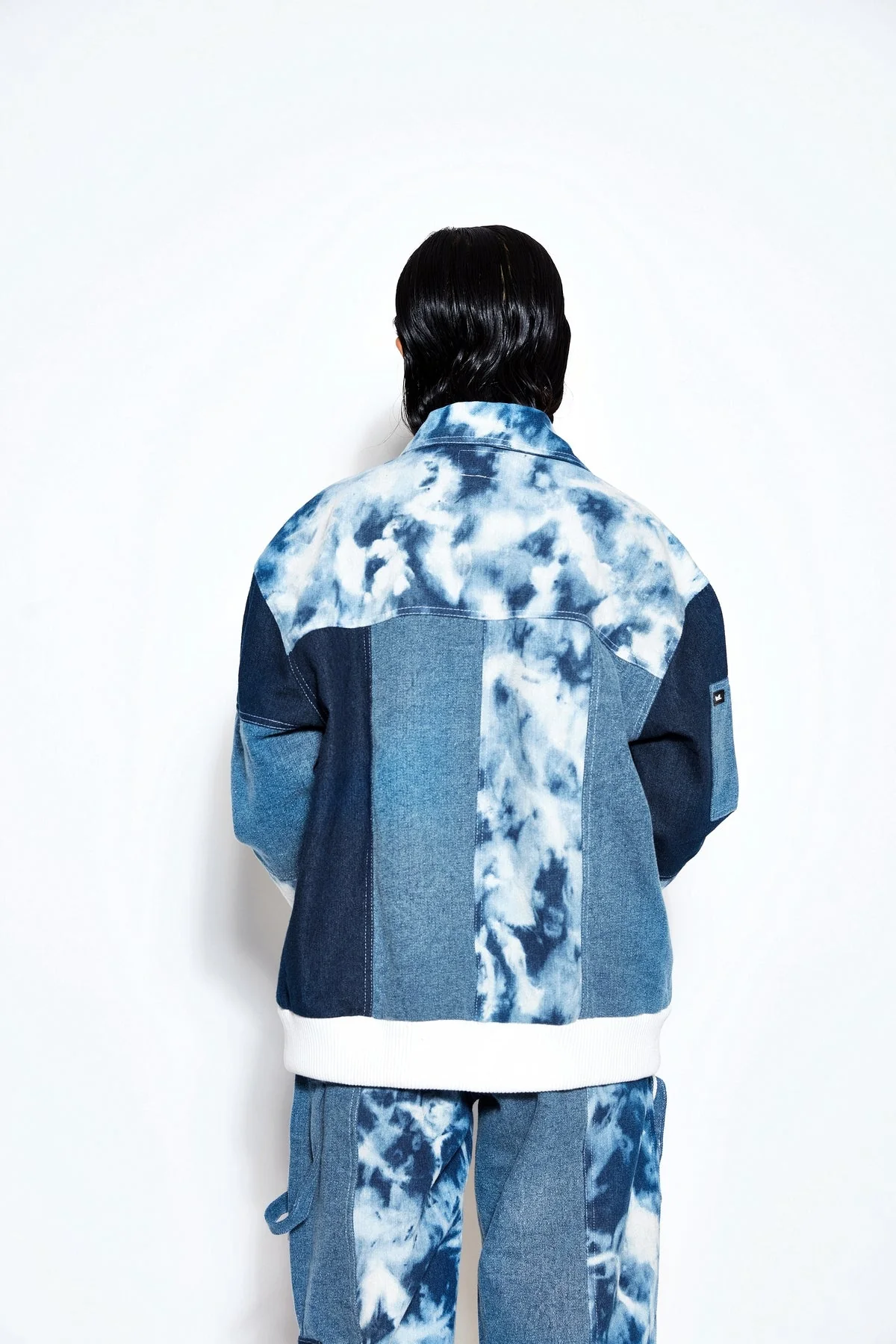 Patchwork Denim Bomber Jacket - Image 3