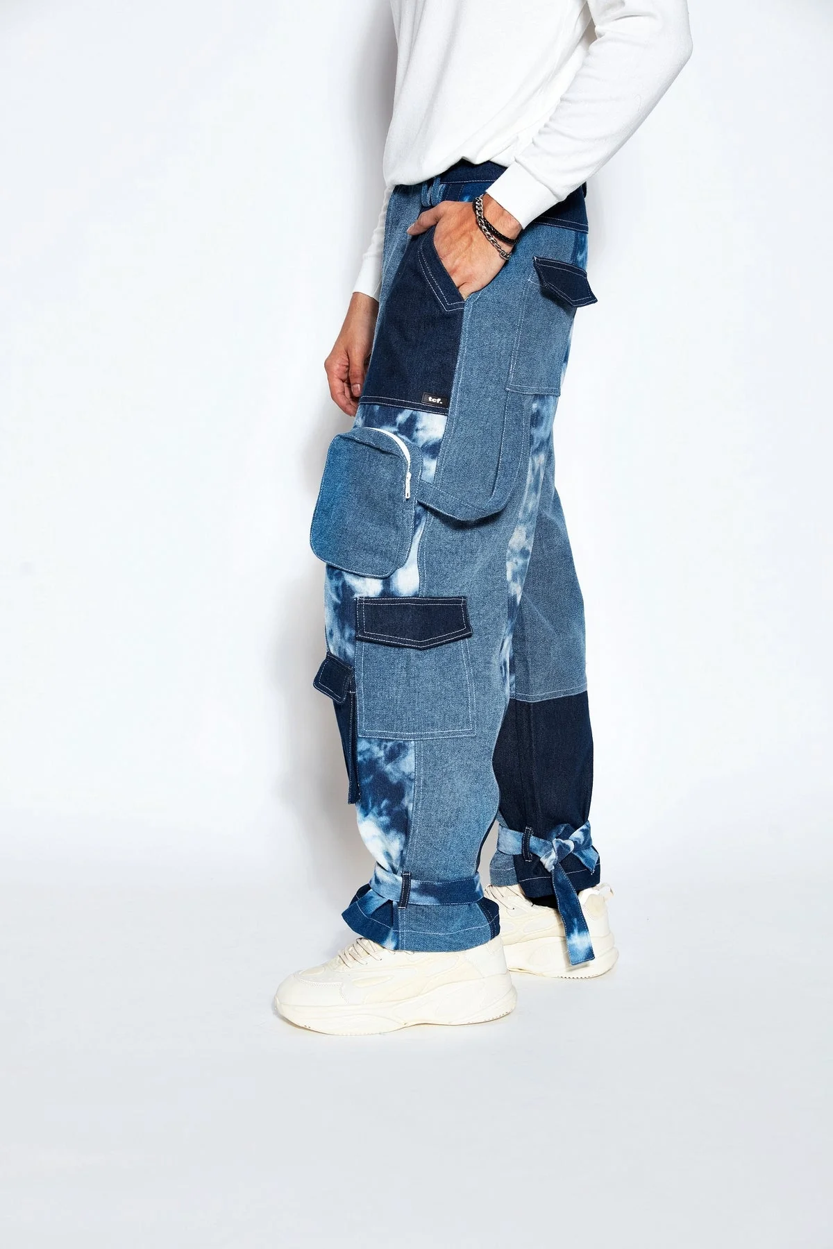 Patchwork Denim Cargo Pants - Image 3
