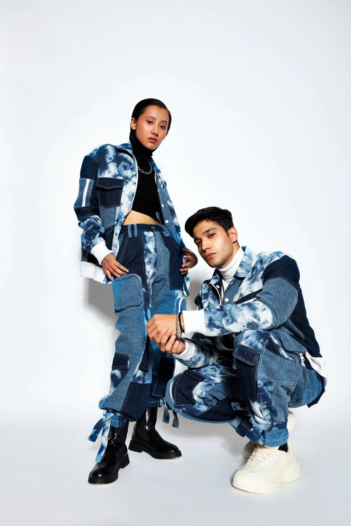 Patchwork Denim Cargo Pants - Image 6
