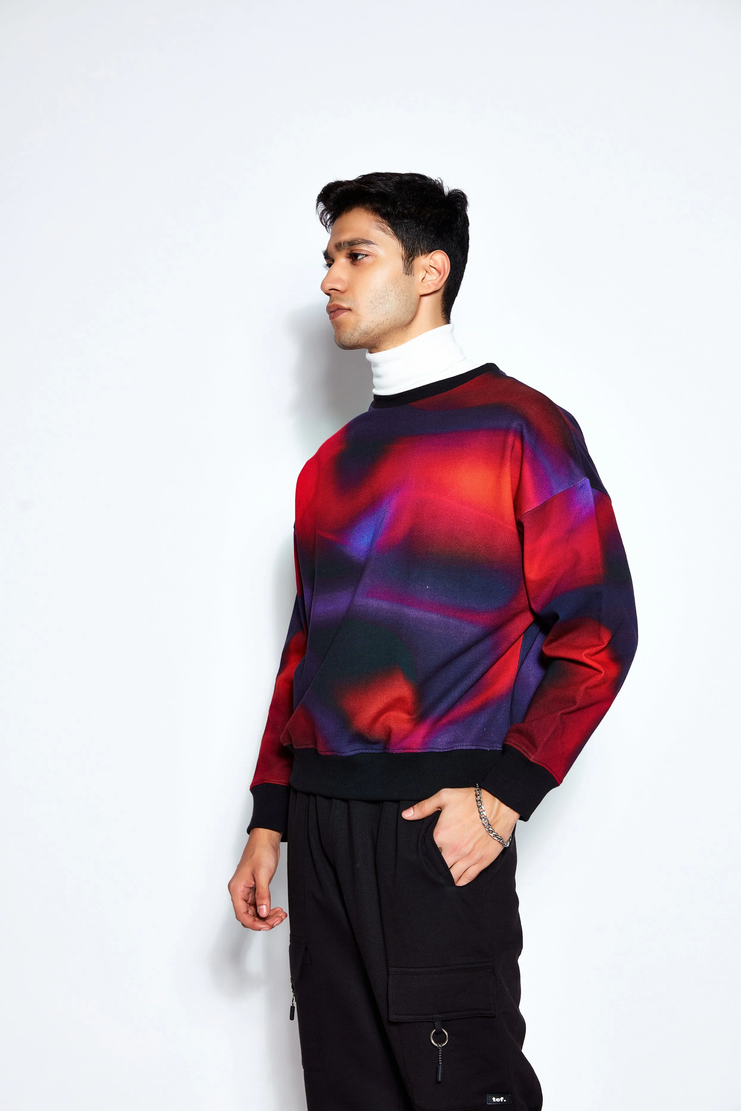 Red/Blue Digital Ombre Oversized Sweatshirt (Fleece inside) - Image 2