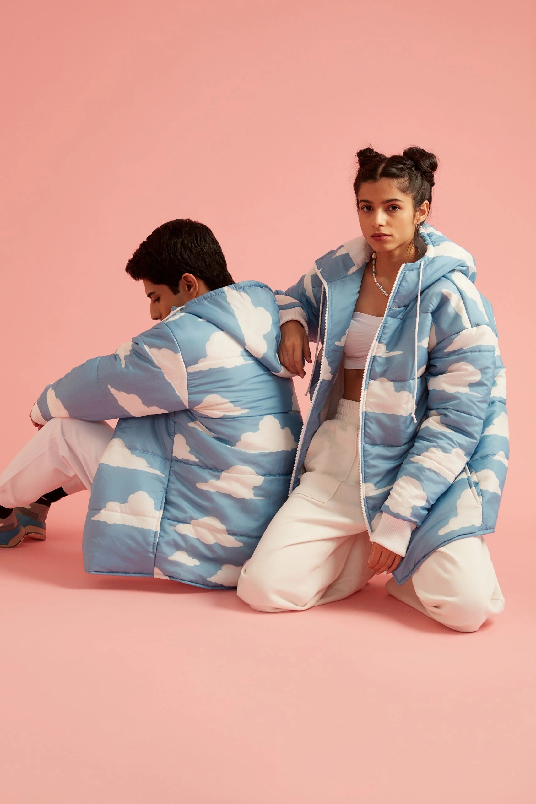 Cloud Print Puffer Jacket with Hood - Image 4