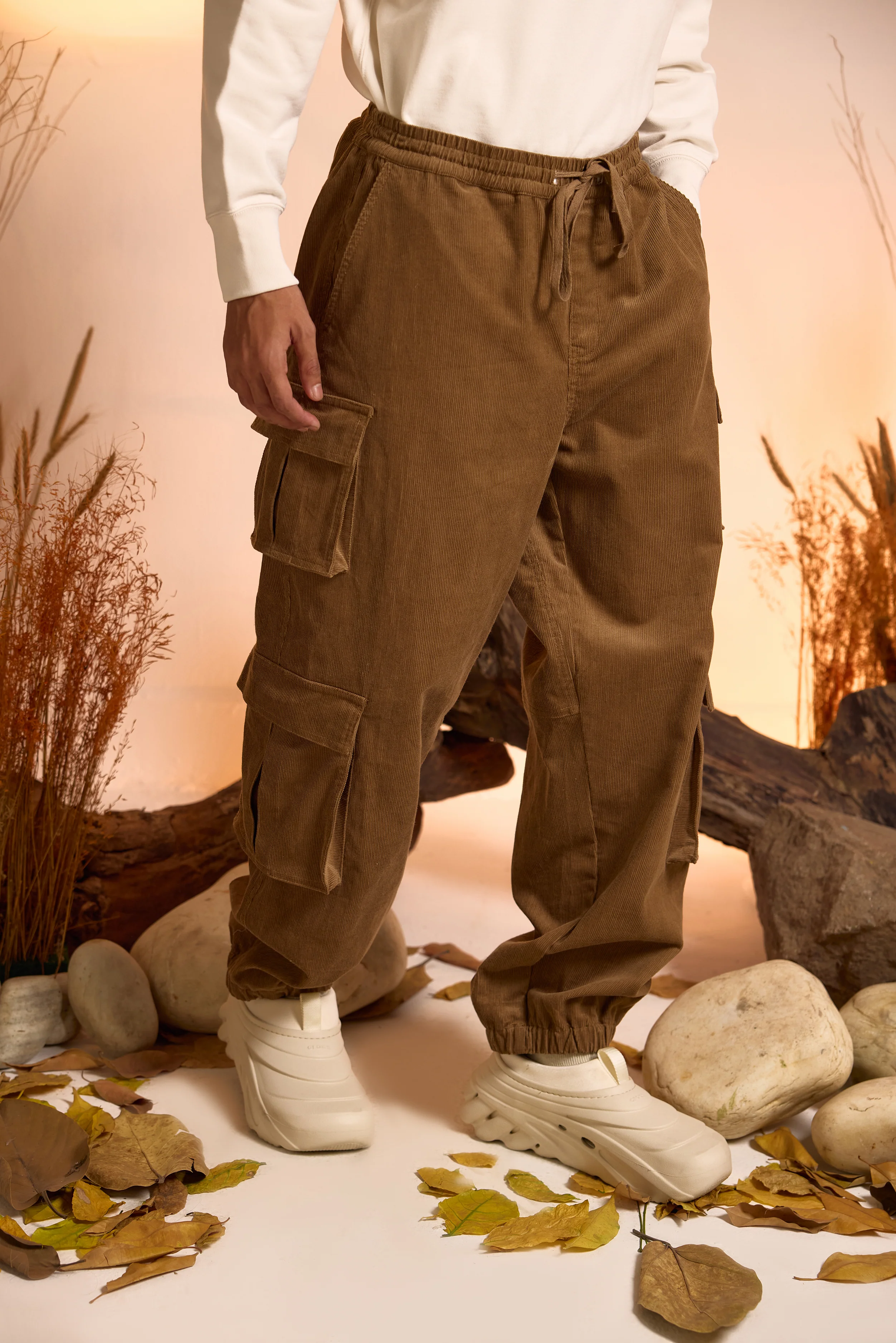 Corduroy Cargo Jogger Pant-Light Brown-Men - Image 3