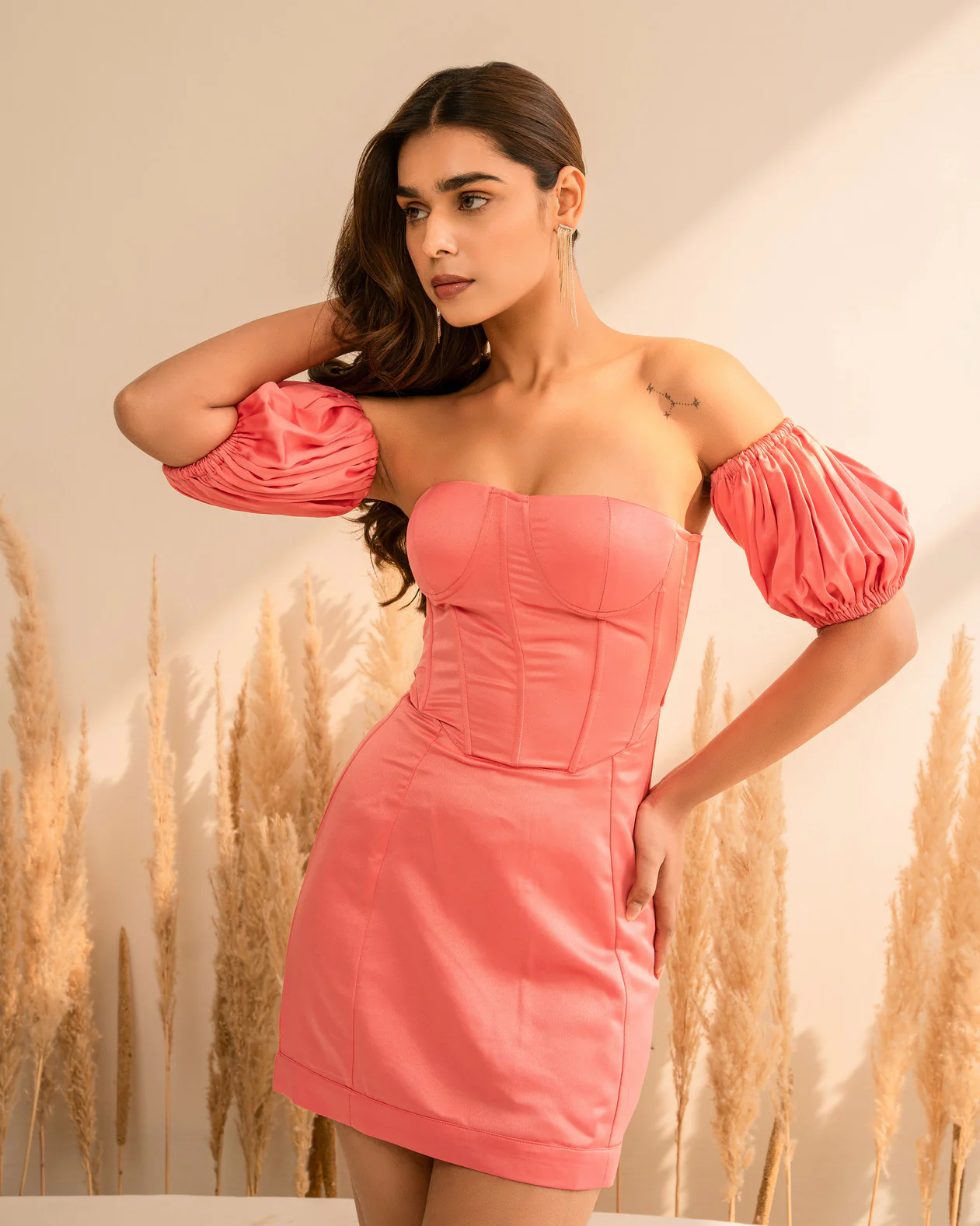 Pink Corset Mini Dress with Detachable Sleeves - Image 4