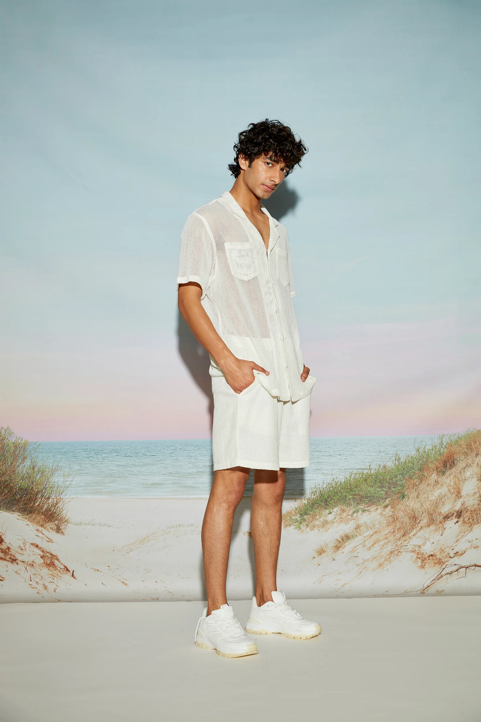 Cotton Mesh Resort Shirt and Shorts Set - Image 3