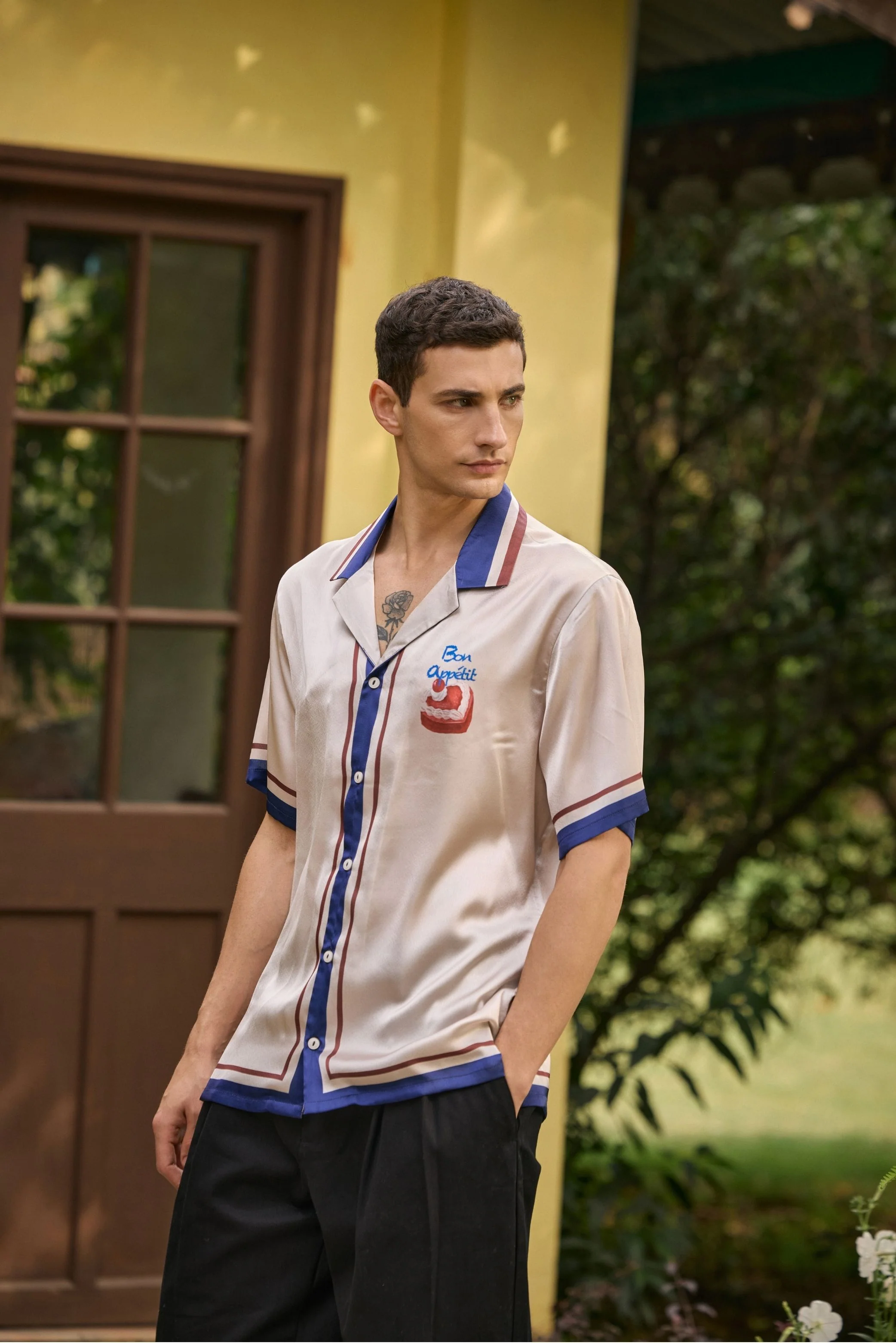 Cream Satin Printed Shirt – Bon Appétit - Image 3