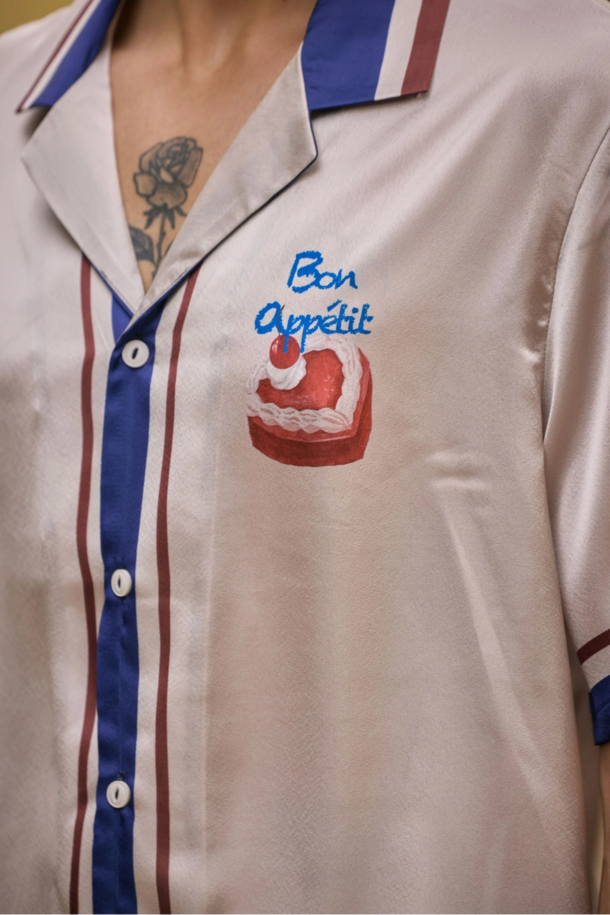 Cream Satin Printed Shirt – Bon Appétit - Image 4