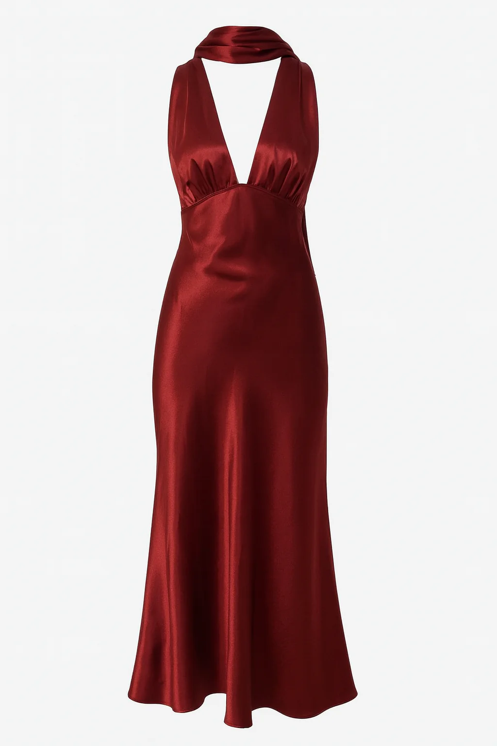Crimson Allure Deep V Satin Maxi Dress - Image 4