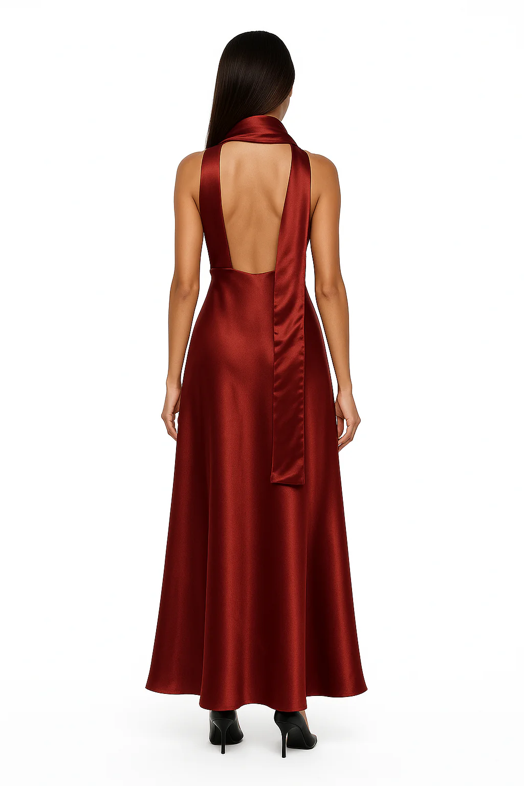 Crimson Allure Deep V Satin Maxi Dress - Image 6