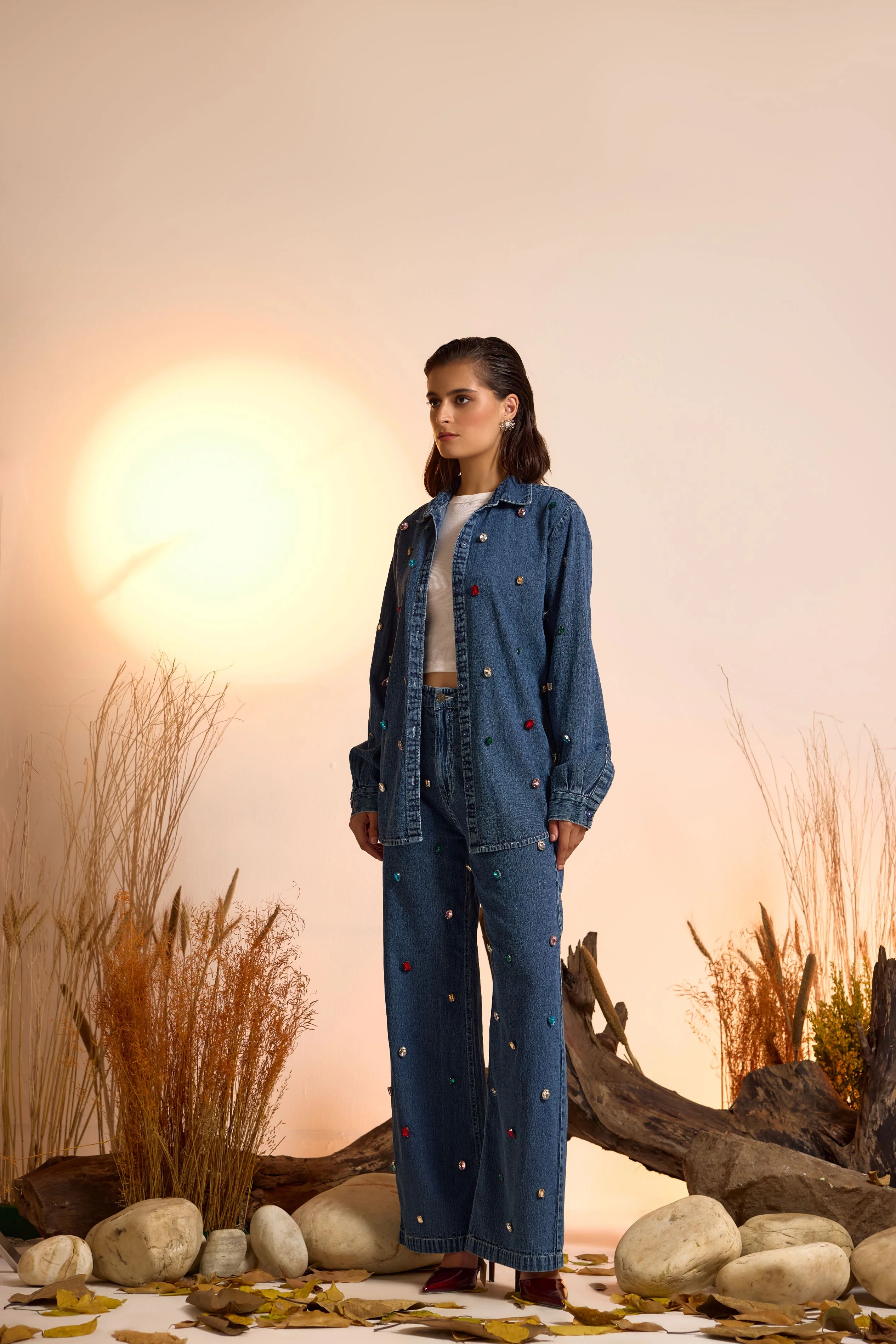 Crystal Studded Denim Shirt & Jeans Set - Image 3