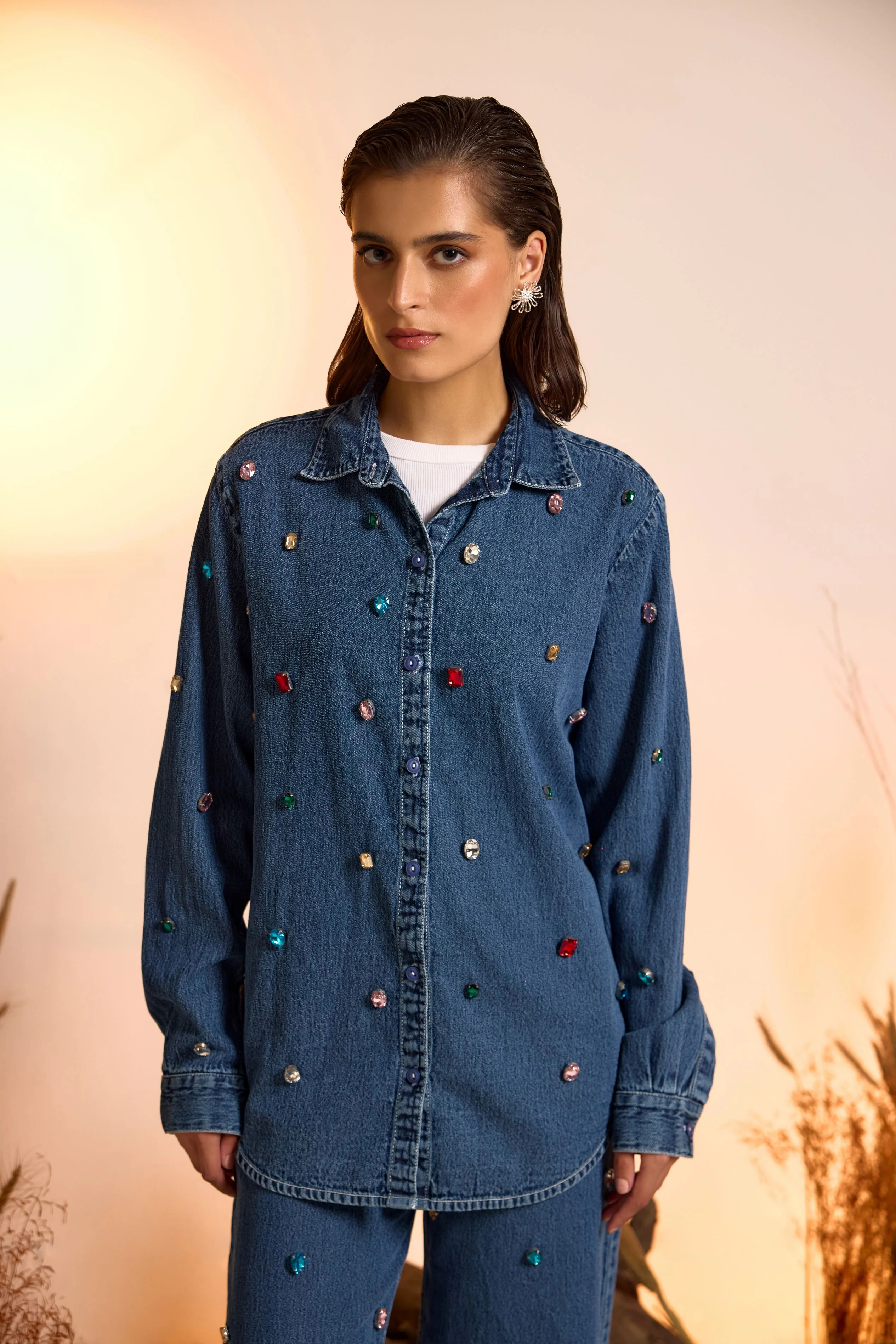 Crystal Studded Denim Shirt & Jeans Set - Image 5