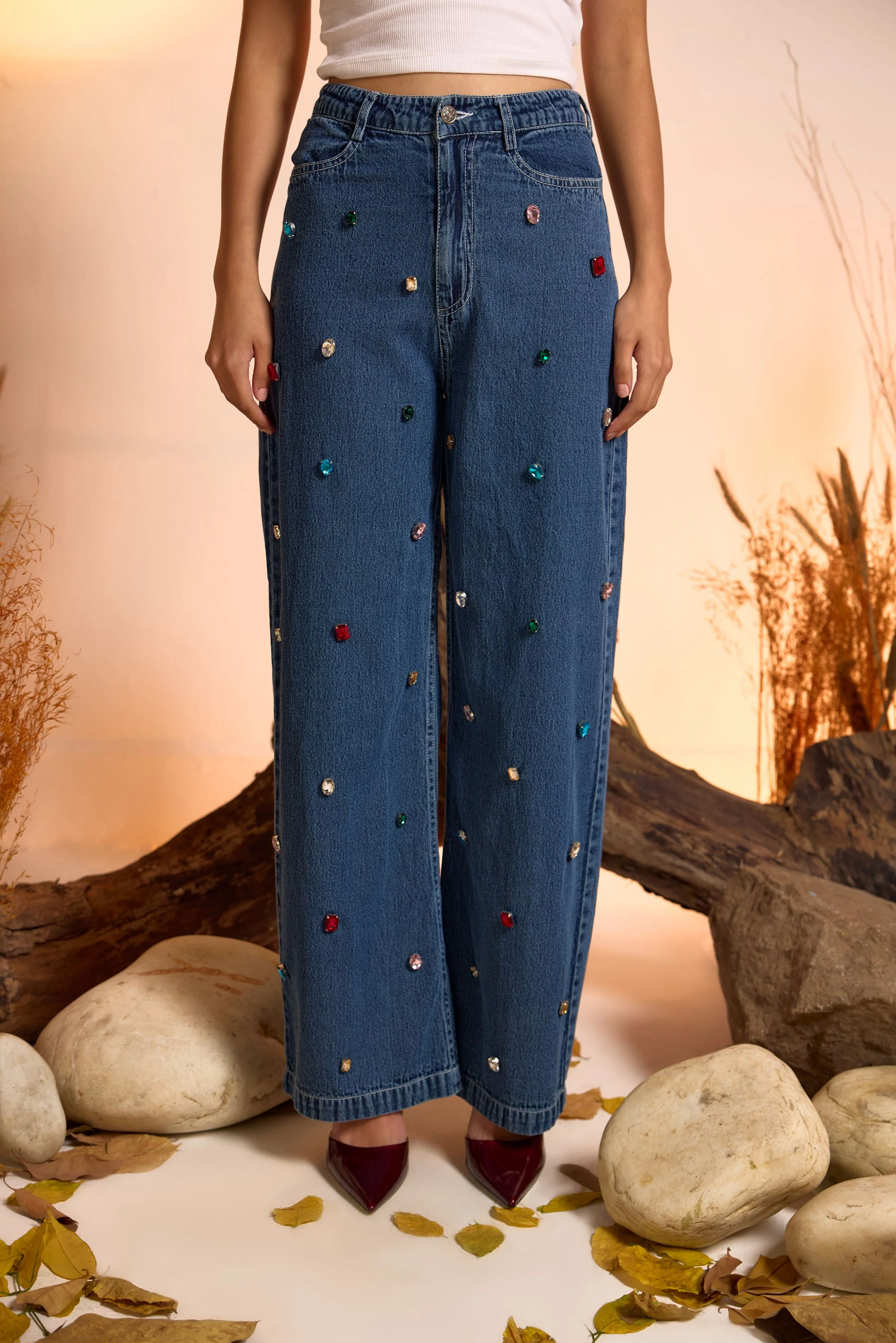 Crystal Studded Denim Shirt & Jeans Set - Image 6