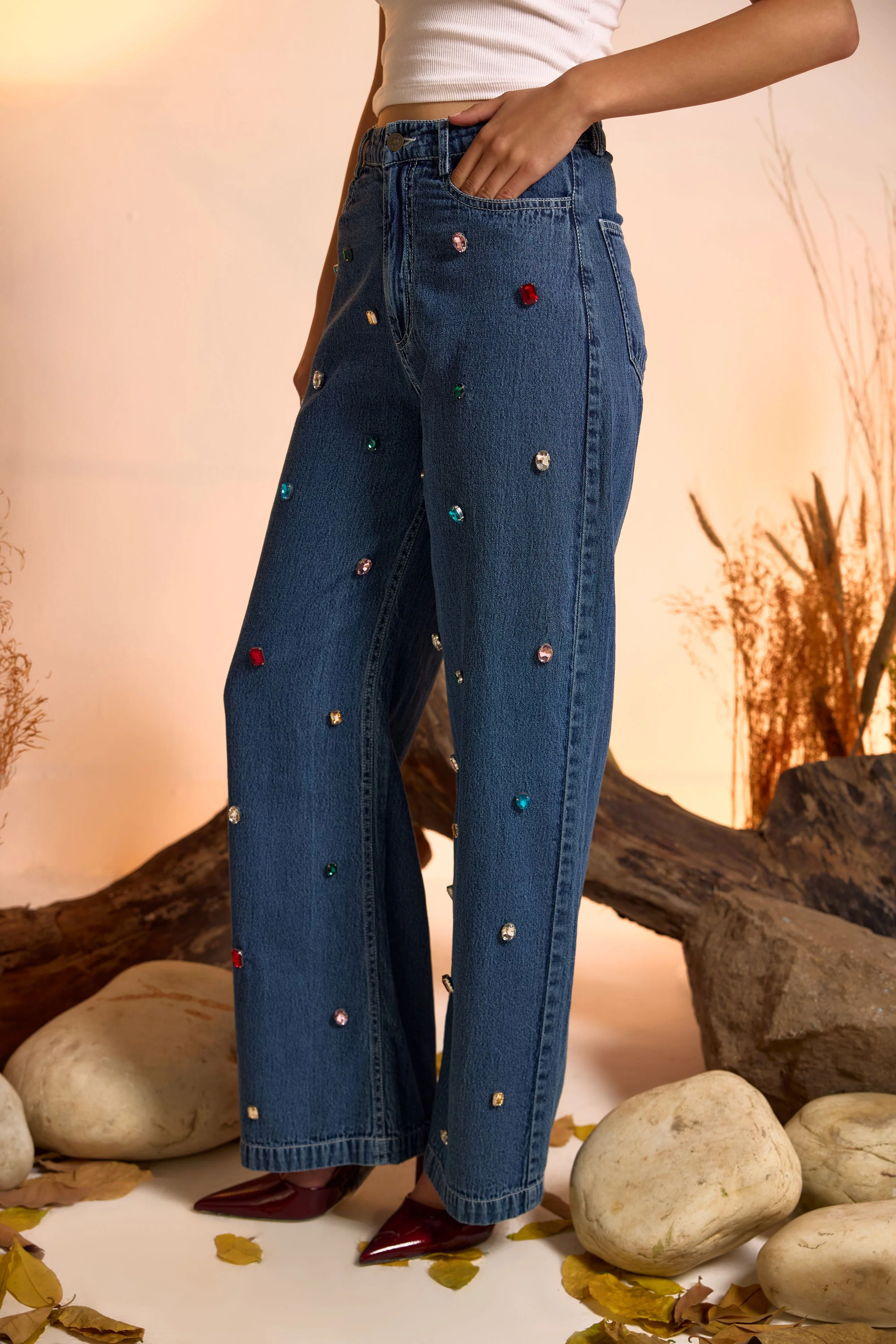Crystal Studded Denim Shirt & Jeans Set - Image 7