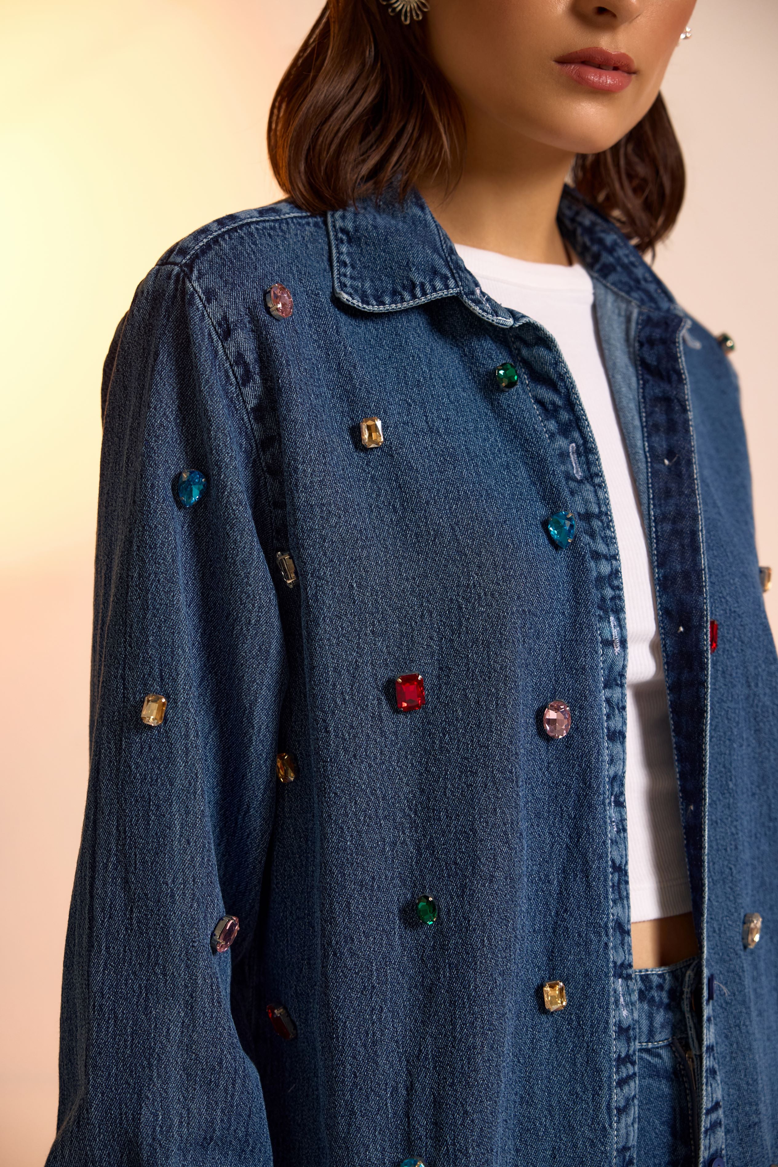 Crystal Studded Denim Shirt & Jeans Set - Image 8