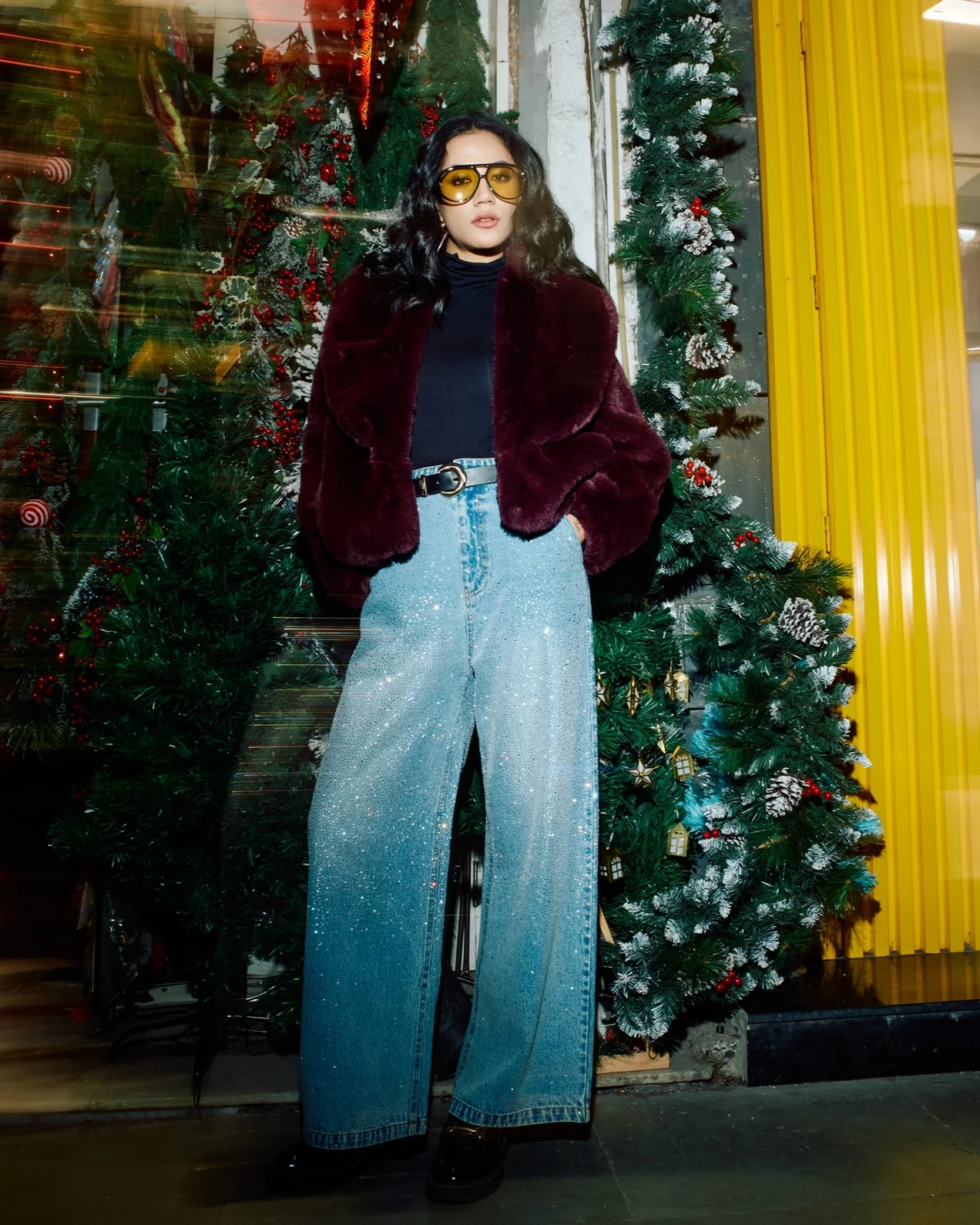 Deep Wine Luxe Faux Fur Jacket - Image 2