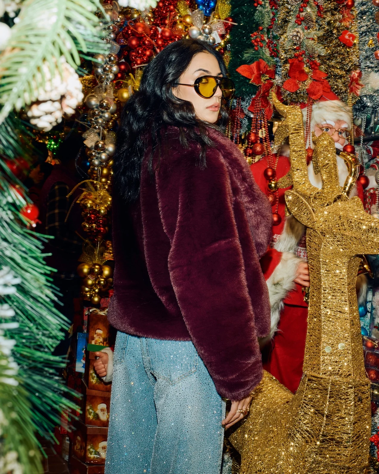 Deep Wine Luxe Faux Fur Jacket - Image 5