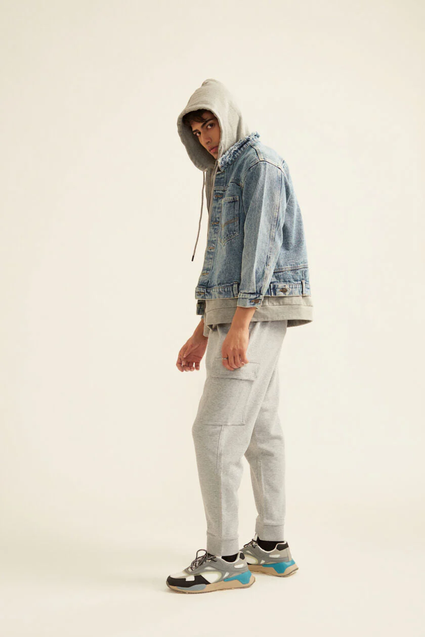 Denim Jacket with Grey Hoodie - Image 3
