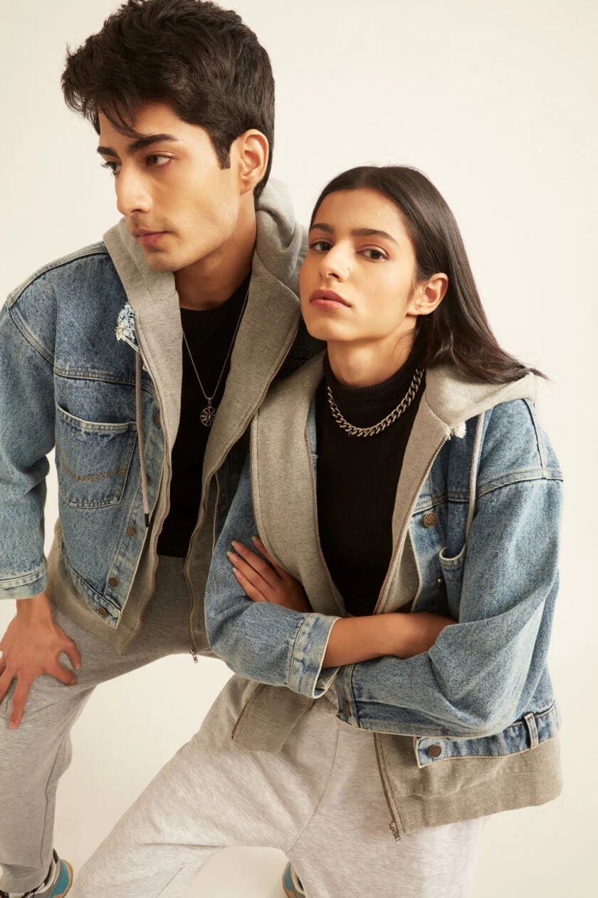 Denim Jacket with Grey Hoodie - Image 6