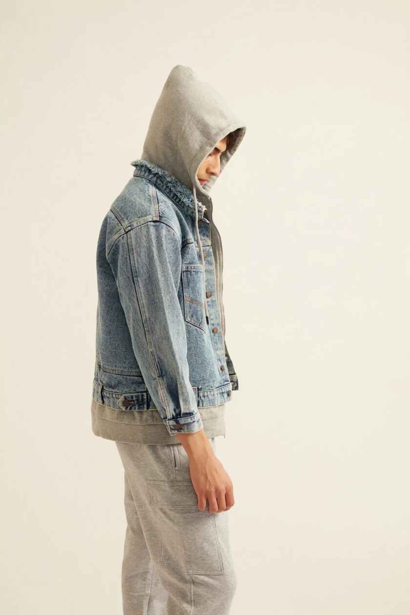 Denim Jacket with Grey Hoodie - Image 8
