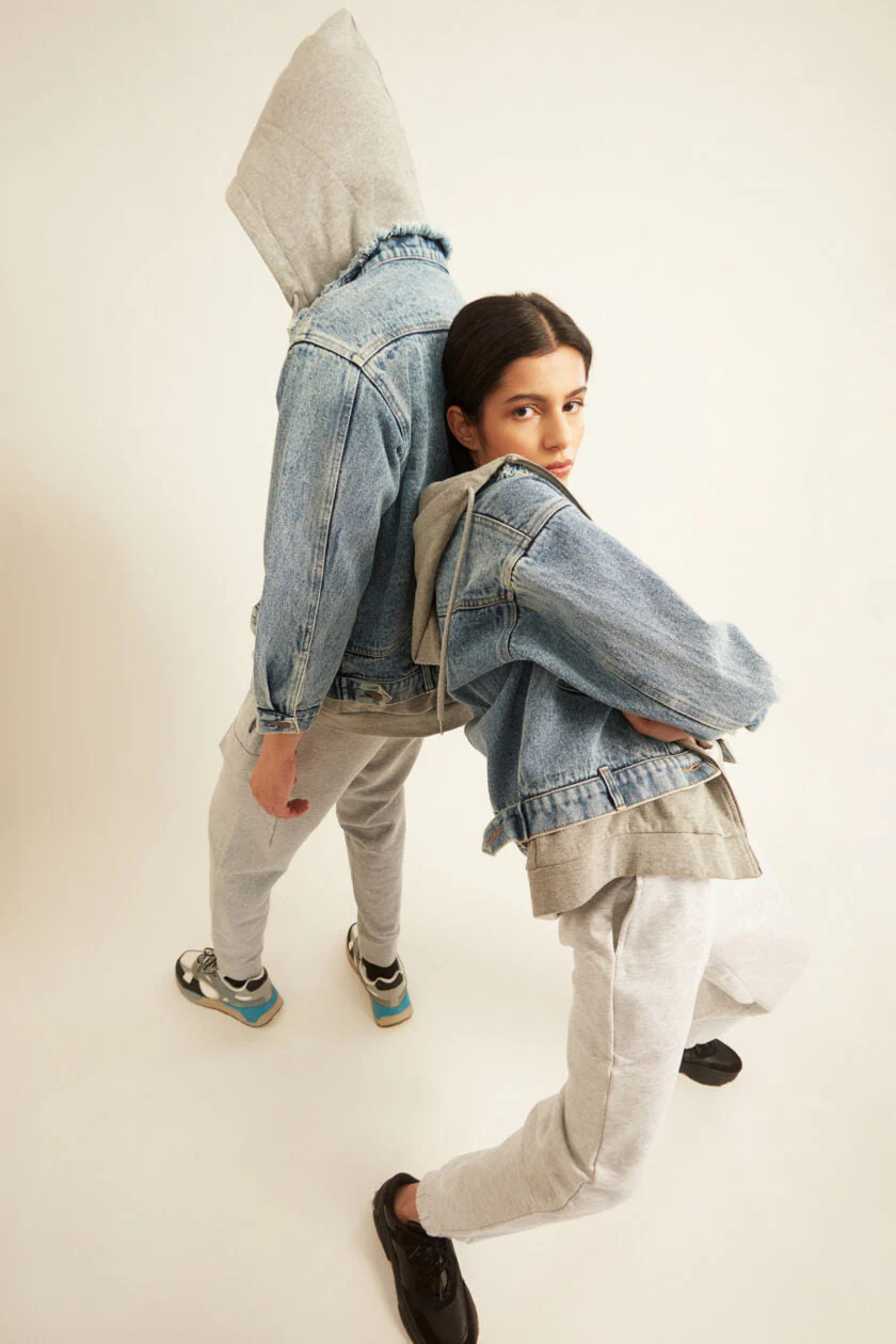 Denim Jacket with Grey Hoodie - Image 10